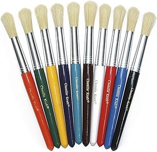 Charles Leonard Creative Arts Round Tip Paint Brushes, Short Stubby Round Handle with Hog Bristle, 7.5 Inch, Assorted Colors, 10-Pack (73210)