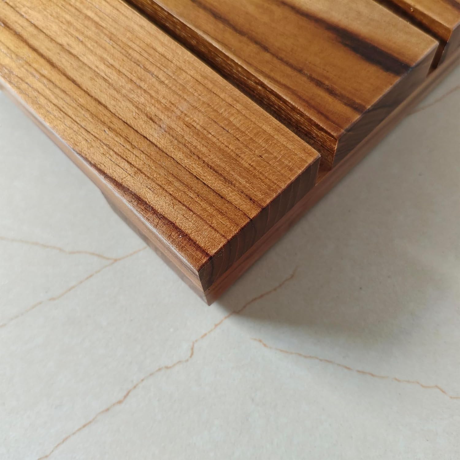 27.6" x 17.7" x 1.4" Teak Wood Bath Mat, Large Wooden Shower Mat with Massage Fuction, Non Slip Floor mat for Inside Shower, Luxury Spa Home or Outdoor
