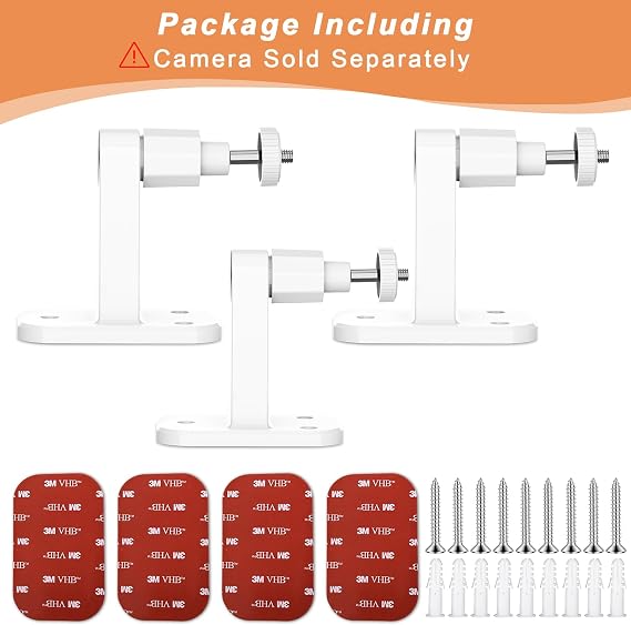 3Pack Camera Wall Mount,Compatible with R-ing Outdoor Cam Plus/Stick Up Cam Battery/Plug-in/Pro/Indoor Cam(1st Gen),360 Degree Adjustable No Drilling Mount for Outdoor Indoor Cameras,White