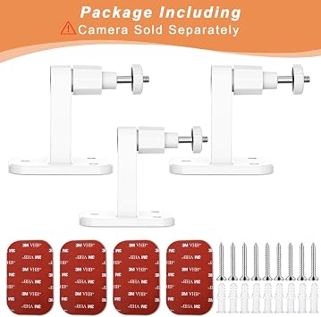 3Pack Camera Wall Mount,Compatible with R-ing Outdoor Cam Plus/Stick Up Cam Battery/Plug-in/Pro/Indoor Cam(1st Gen),360 Degree Adjustable No Drilling Mount for Outdoor Indoor Cameras,White