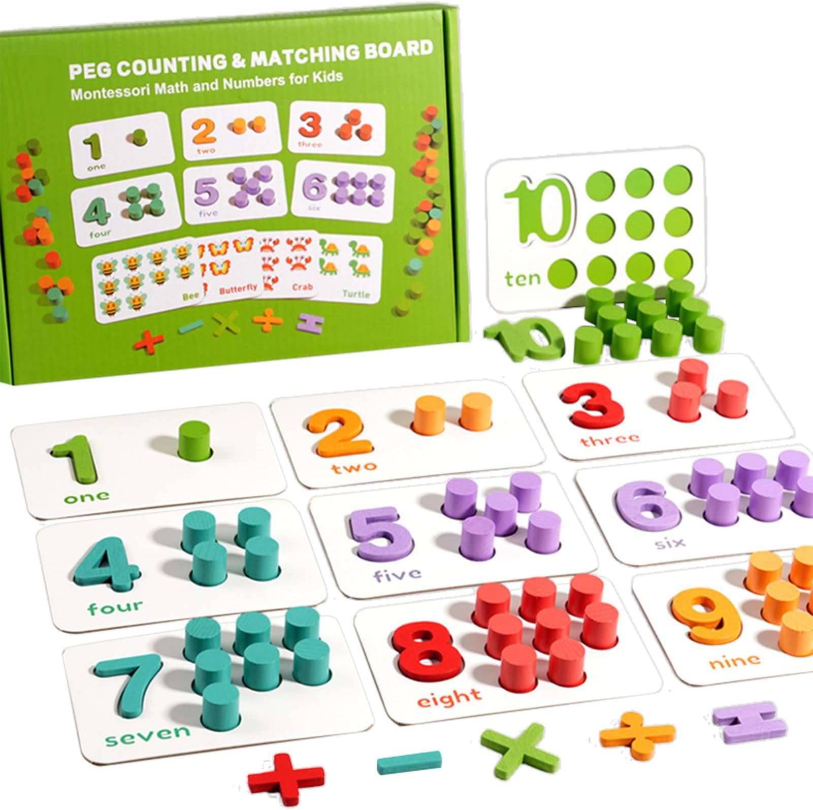 Peg Counting Board - 9.06-inch Wooden Math Learning Toy | Addition And Subtraction Manipulatives | Educational Number Pieces - For Preschoolers Kids Homeschool And Classroom