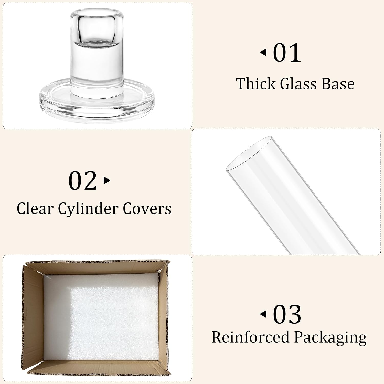 Hurricane Taper Candle Holder Thickened Cylinder Covers with Candlestick Holders Set of 6 Centerpiece for Wedding Dining Table