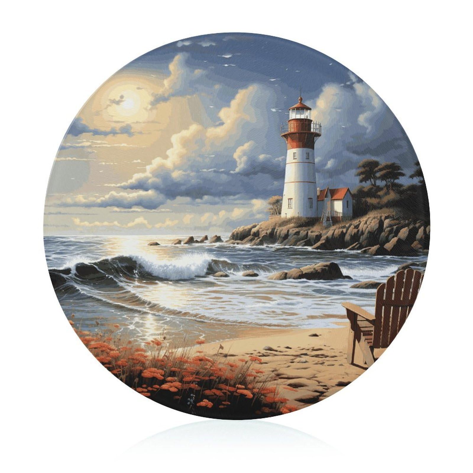 Sea Lighthouse Sandbeach - Tabla de cortar redonda fácil de limpiar, tablas de cortar para cocina, tamaño grande 7.9, tablas de cortar esenciales de cocina, convenientes para carne y verduras