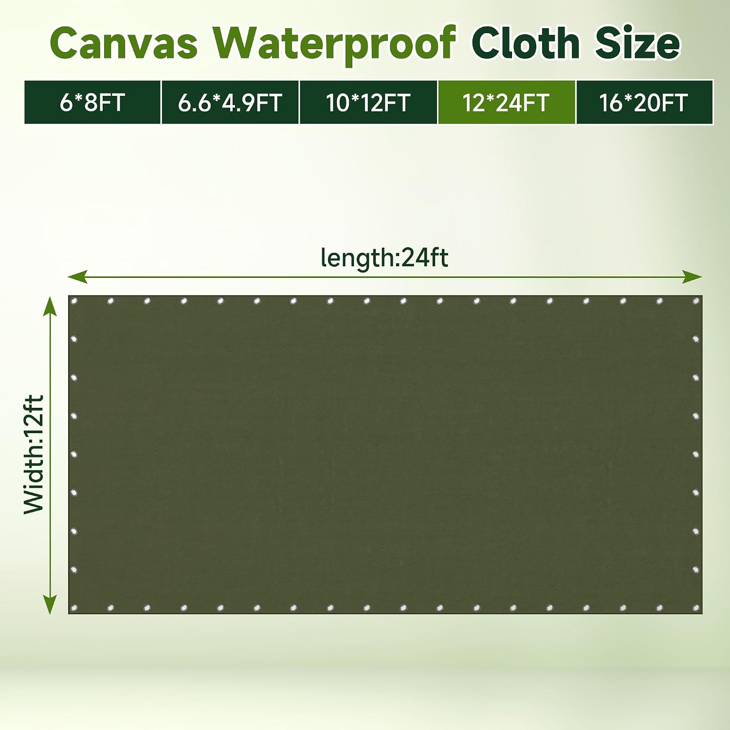 Heavy Duty Canvas Tarp12x24ft, 12oz (350 GSM) Cotton Canvas Water-Resistant Tarp with Rustproof Grommets, Tear-Resistant Outdoor Cover for Wood Piles, Camping, Trailer & Equipment (12x24ft)