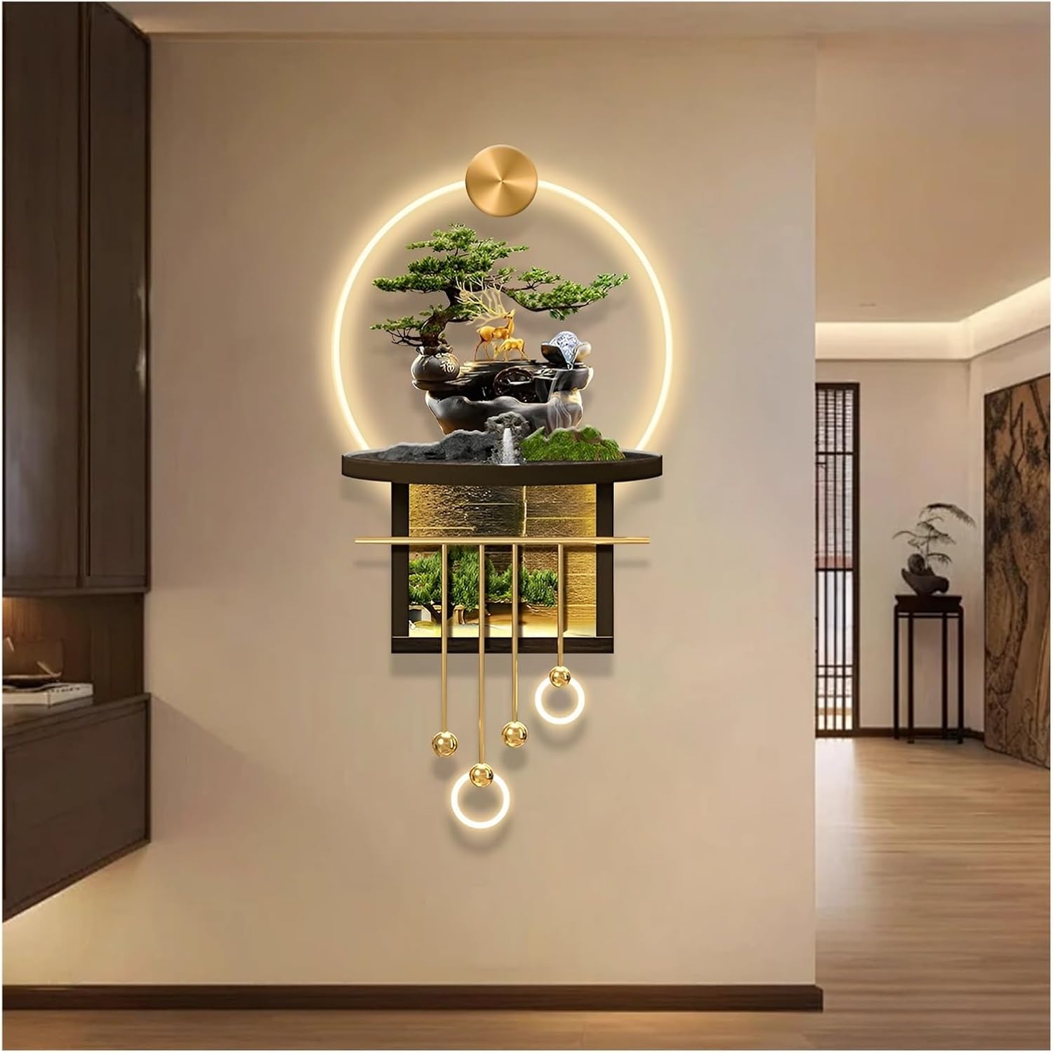 3D Wall Art Decor with LED Lights, Metal Creative Wall Art Decoration with Warm Lights, Large Family Hanging Sculpture Painting China for Living Room, Bedroom, Entrance(V,19.68x47.24in)