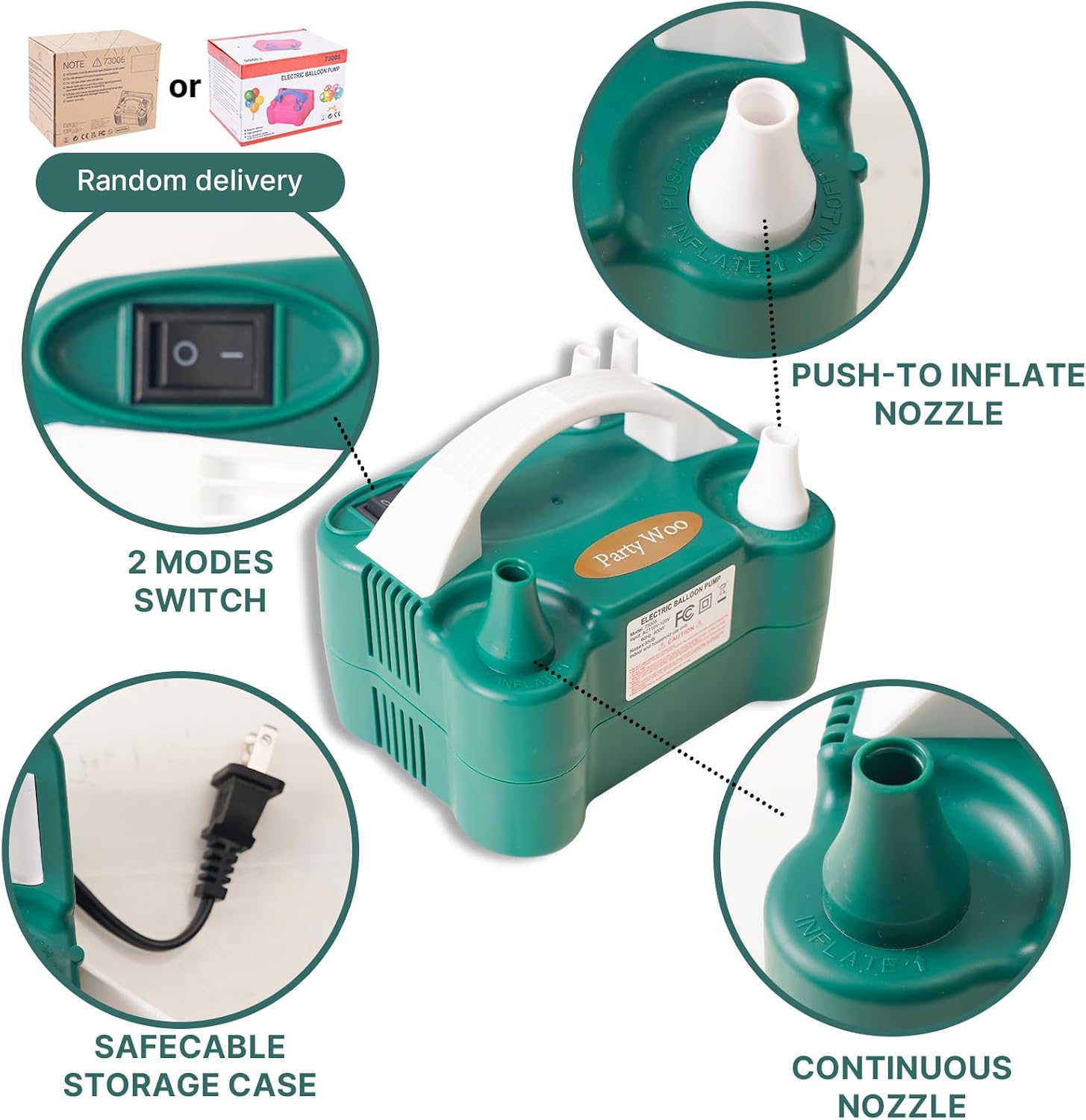 PartyWoo 110V 600W Electric Balloon Pump, Portable Balloon Inflator, Dual Nozzle Air Pump for Balloon Garland