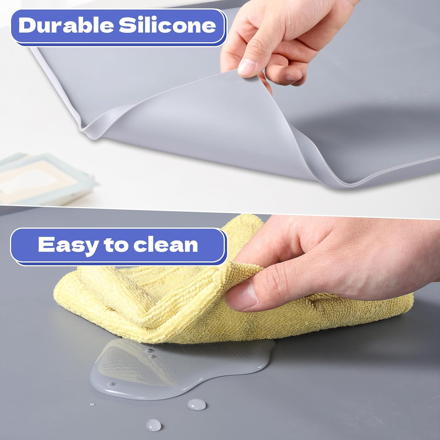 Bedside Commodes Mat, 23.6 x 19.7 Bedside Portable Toilet Mat with Raised Edge, Silicone Non-Slip Commode Toilet Pad Under Commode Chair Mat for Floor Protector