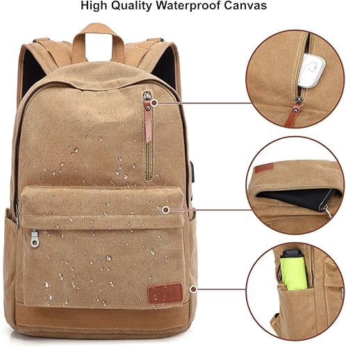 Miniatura 9 de Mochila de lona para laptop, mochila escolar impermeable con carga USB, 17.32in X 12.6in X 6.0in, Mochilas Daypack