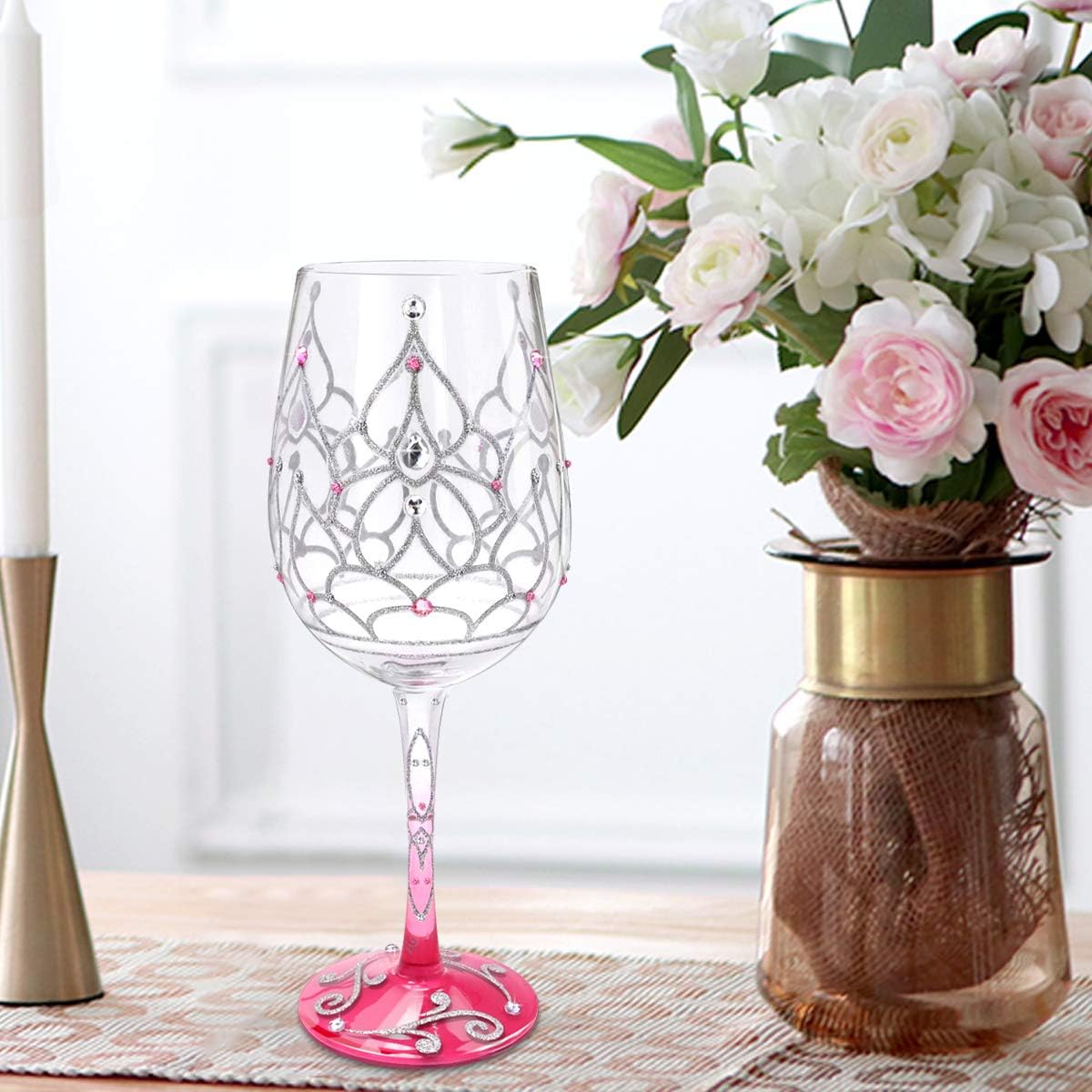 NymphFable Colorful Wine Glass Princess Crown Artisan Painted Glass 15 oz Novelty Gift for Birthdays,Weddings,Valentine's Day - Image 8