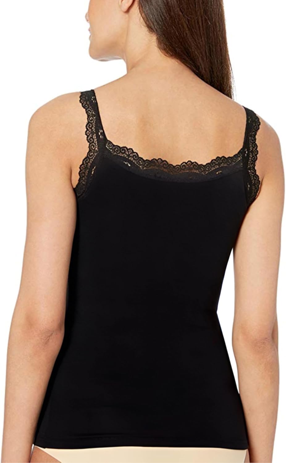 Women's Sexy Ultra Soft Camisole with Lace Trim Cotton Basic Tank Top White - Image 3