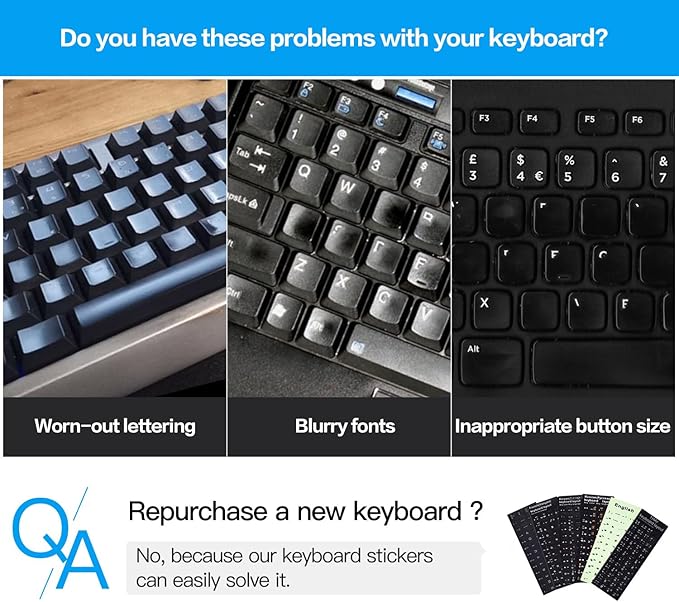 Pegatinas de Teclado Inglés, 2 Paquetes, Negro, Mate, para Portátil y Escritorio miniatura 2