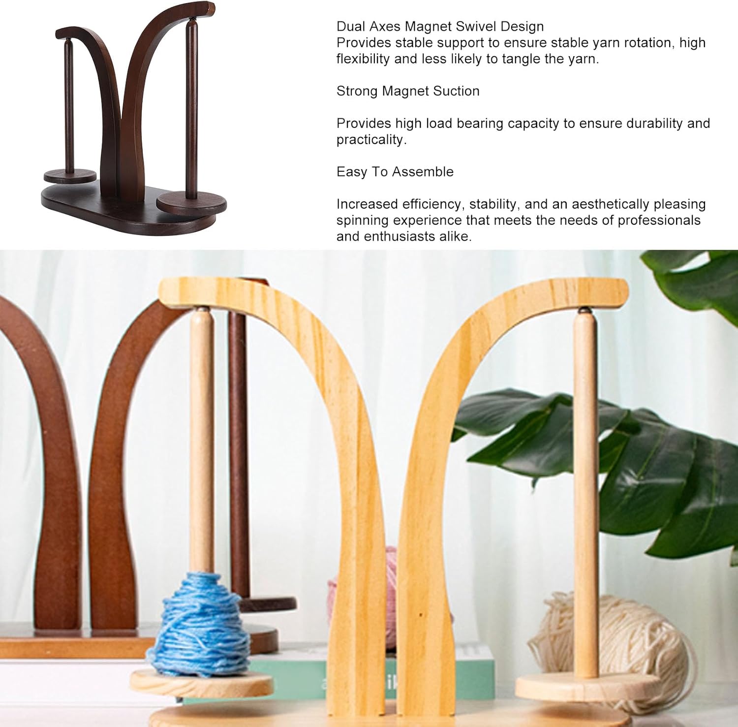 Yarn Ball Holder, Dual Axes Magnet Swivel Design Stable Support Yarn Holder for Knitting and Crocheting Easy to Assemble Wooden Yarn Spinner for Knitting Lovers (Type 1)