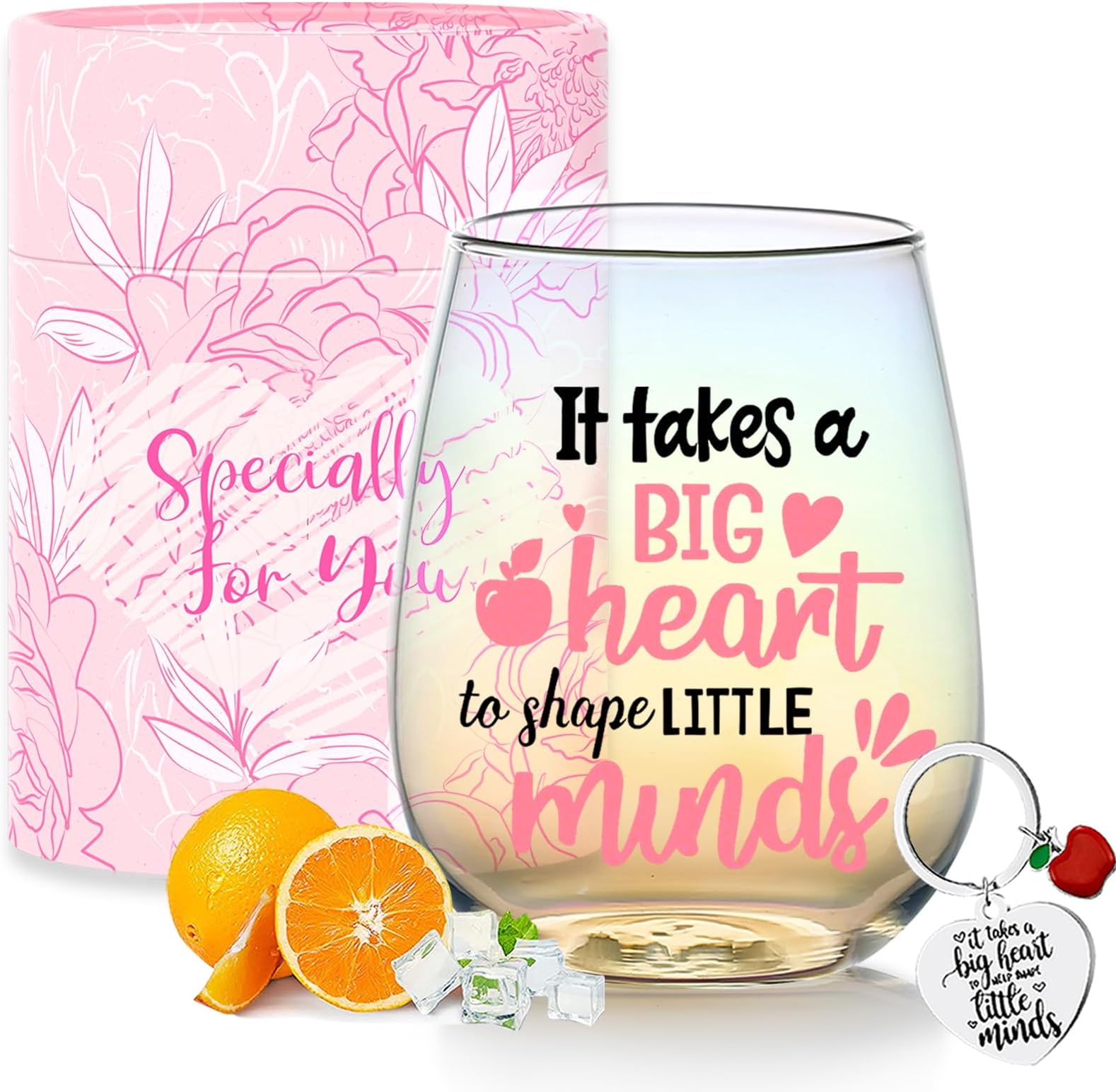 Yalucky Teacher Gifts for Women Stemless Wine Glasses Thank You Gift Personalised Graduation Birthday Leaving Retirement Appreciation Christmas Cool Cute Funny Gifts for Teachers her Best Wine Glass