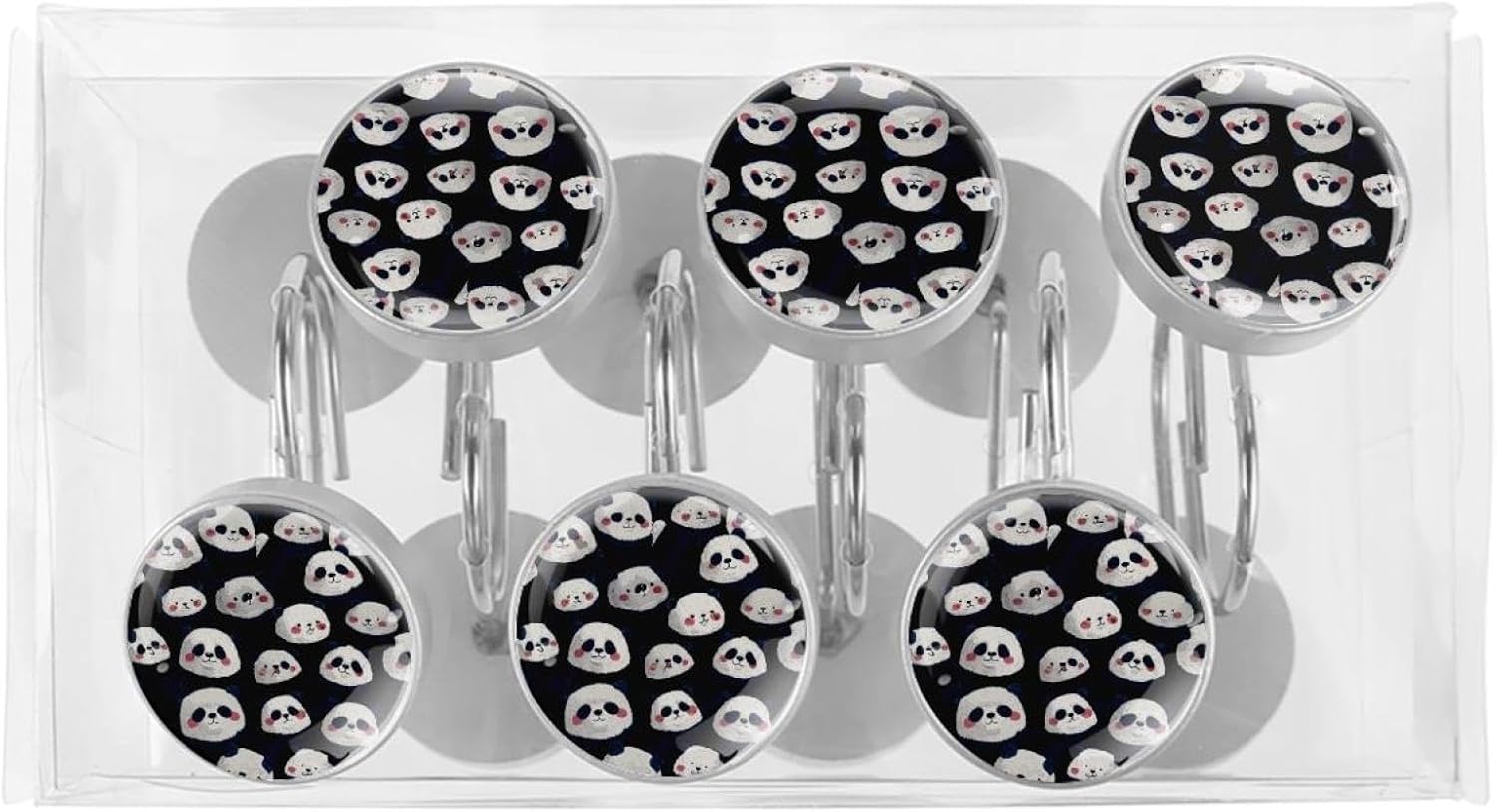Set of 12 Shower Curtain Hooks Rust Proof Shower Hooks for Bathroom Home Decor, Cute Pandas Pattern (2)