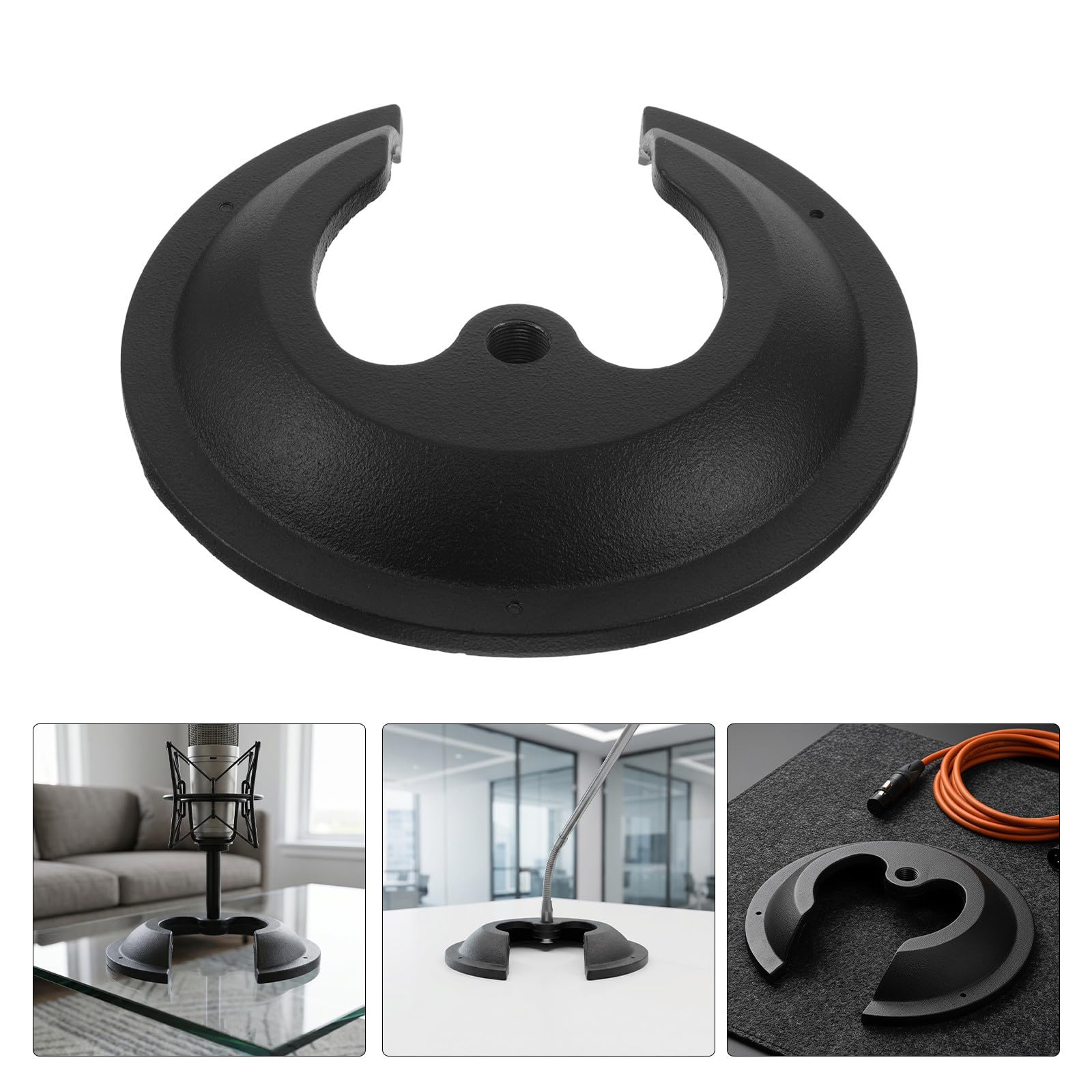 Base Forma a Corno di Bovino Rotonda Base Pesante Vite Rinforzata 245mm in Metallo Nero per Supporto Microfono per Studio Domestico e Ufficio
