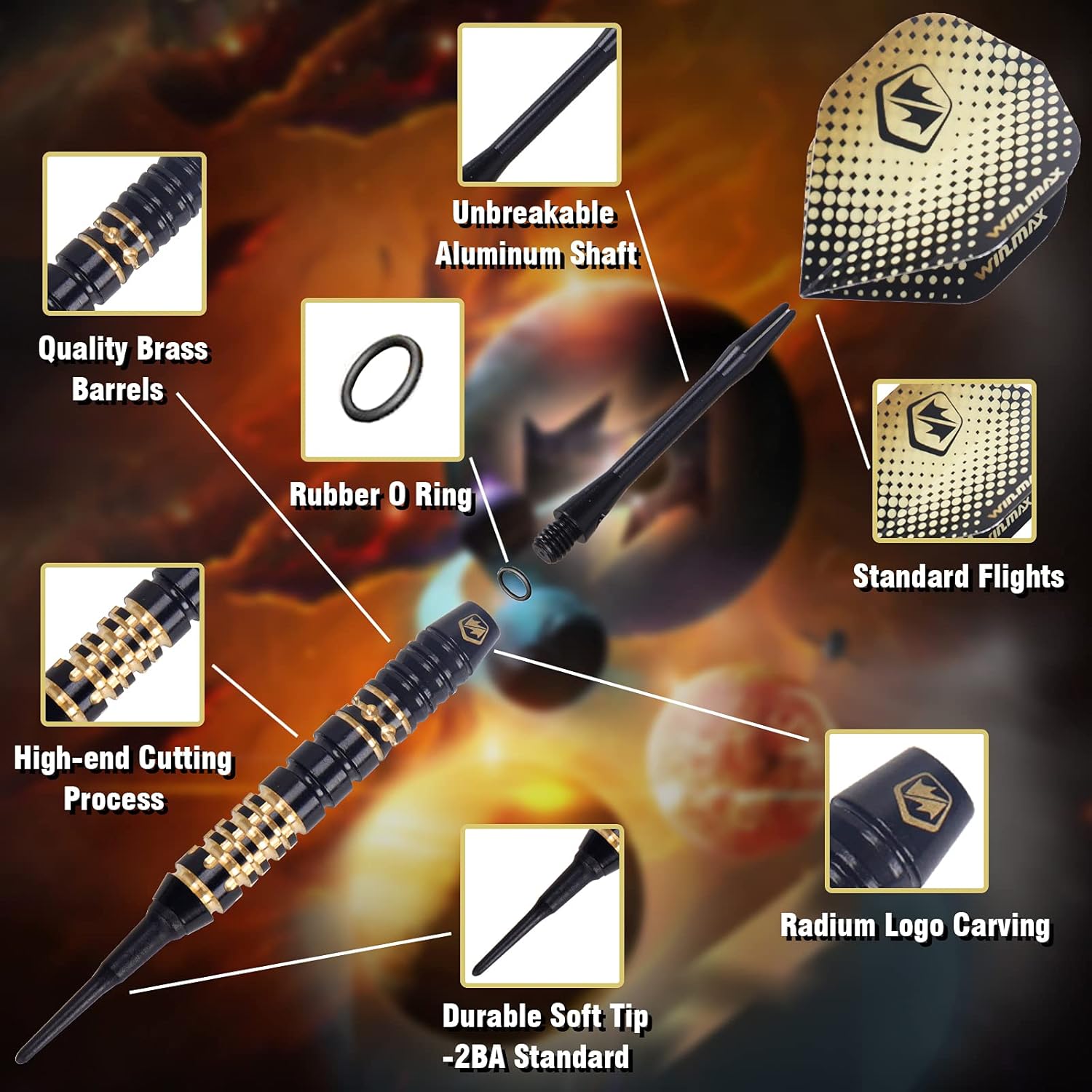 WIN.MAX Darts Plastic Tip - Soft Tip Darts Set - 6 Pcs 18 Gram Flights Flight Protectors and Wrench for Electronic Dart Board : Sports & Outdoors