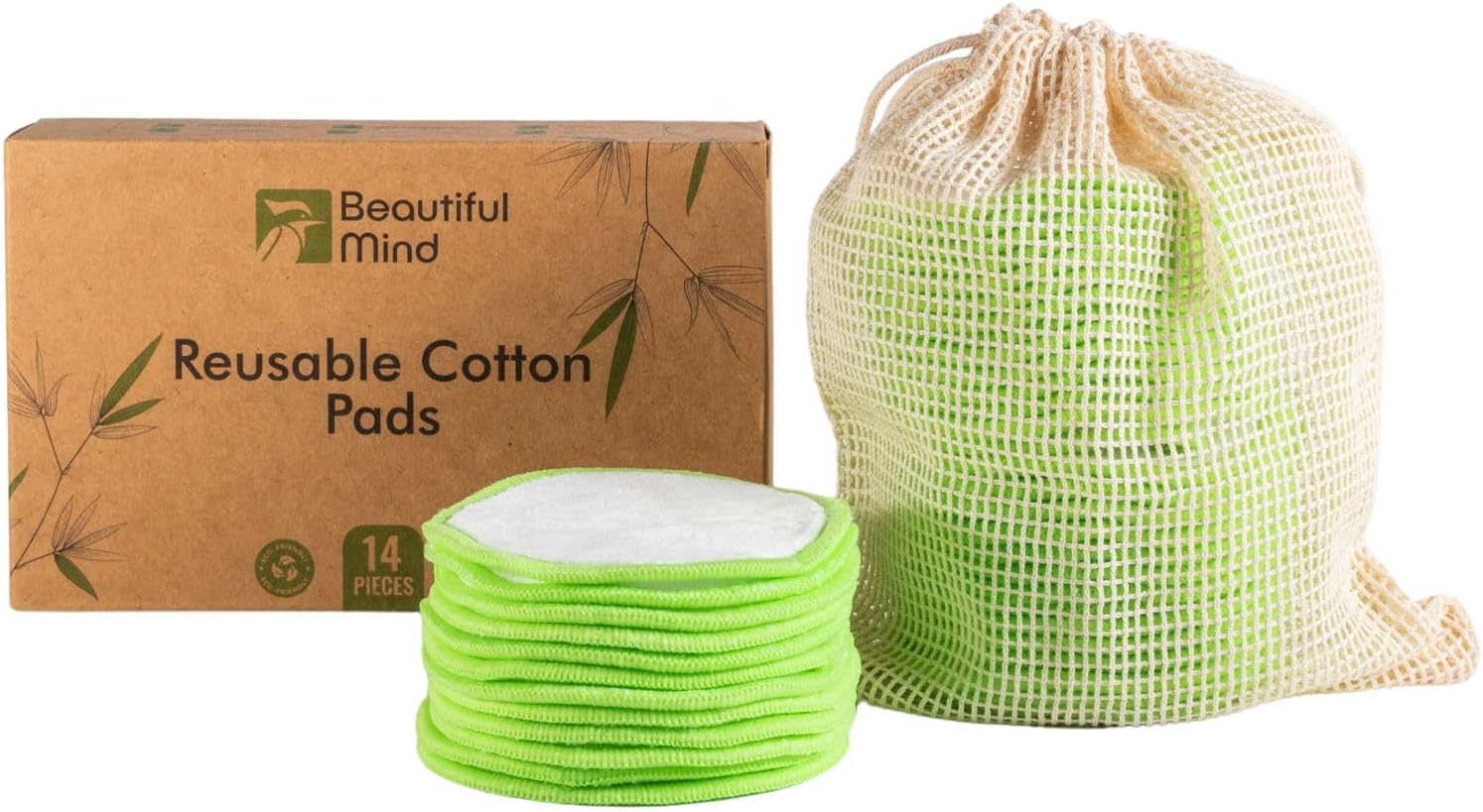 Reusable Makeup Remover Pads (14 Pack) - Eco-Friendly Cleansing | Soft, Absorbent, and Gentle on All Skin Types | Includes Washable Mesh Bag & Kraft Paper Storage Box