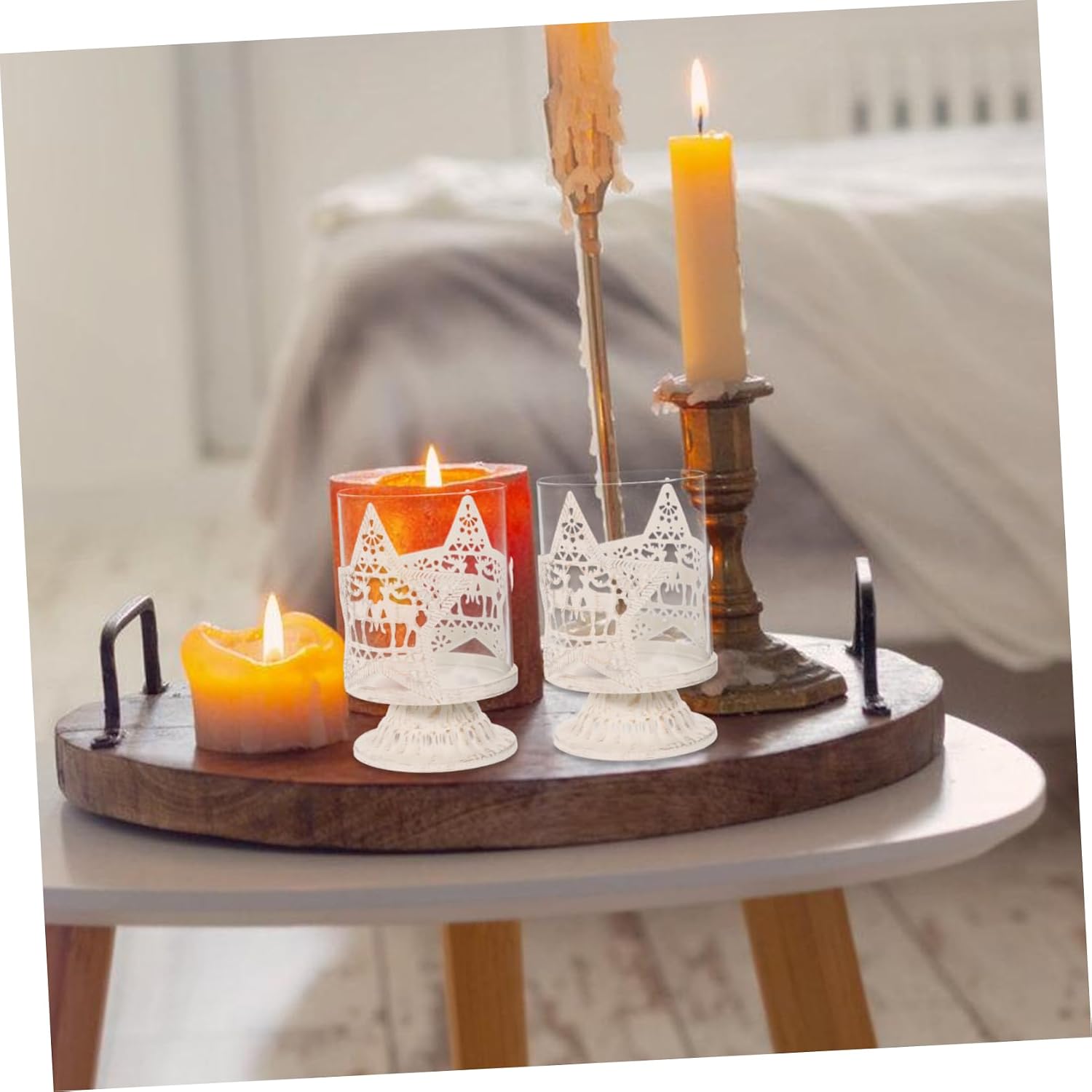 2pcs Star Designed Candle Holder Delicate Candlestick Cover Christmas Desktop Decor for Parties and Home Stable and Candle Holders