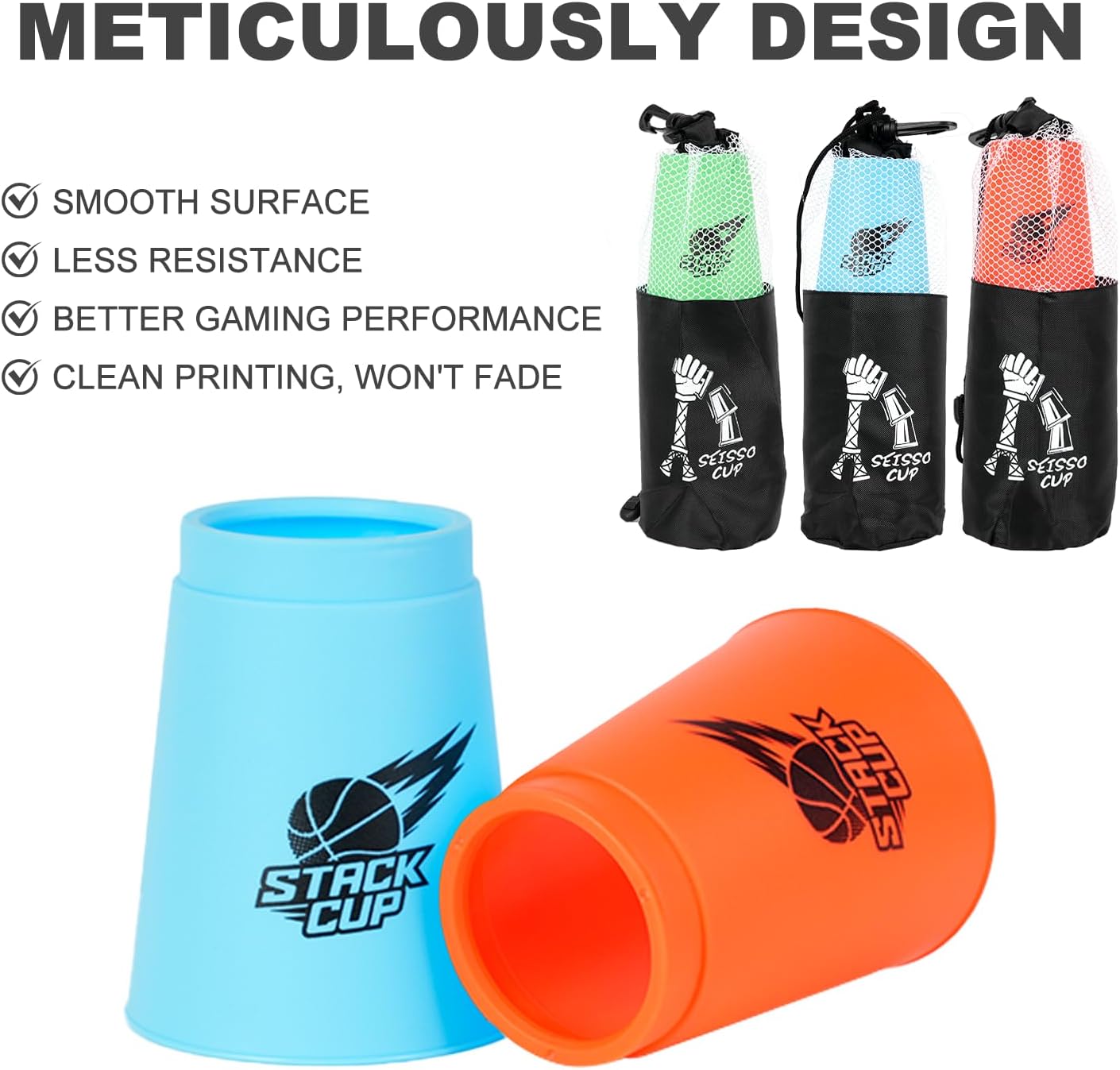 SEISSO Sport Stacking Cups Set，Stacking Cup Classic Speed Training Game for Kids Adults, Plastic Speed Stacking Cups Family Game Toy for Boy Girl Party Challenge Competition Travel Gift Blue+ Red