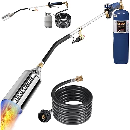 Heavy Duty Weed Torch,Propane Torch Weed Burner with 8.8 FT Hose,800,000 BTU, Self Igniting Flame Weeder for Weeding, Roofing,Snow melting,Welding,Charcoal lighting((BLUE)