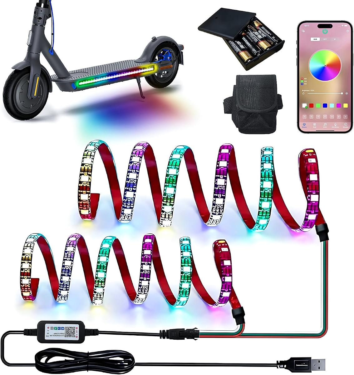 2 Strip LED Lights for Electric Scooter App Control Skateboard Lights