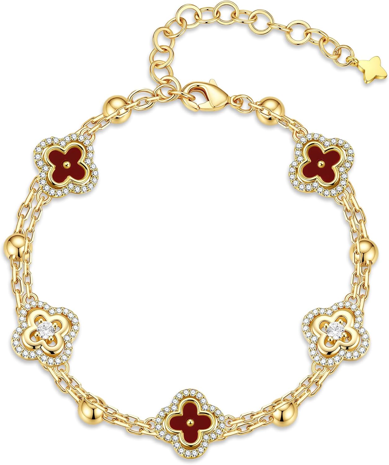 Turandoss Clover Bracelets for Women - Dainty 14K Gold Plated CZ Bracelets Colorful Four Leaf Clover Bracelet Lucky Bracelet Lucky Jewelry Gifts for Women