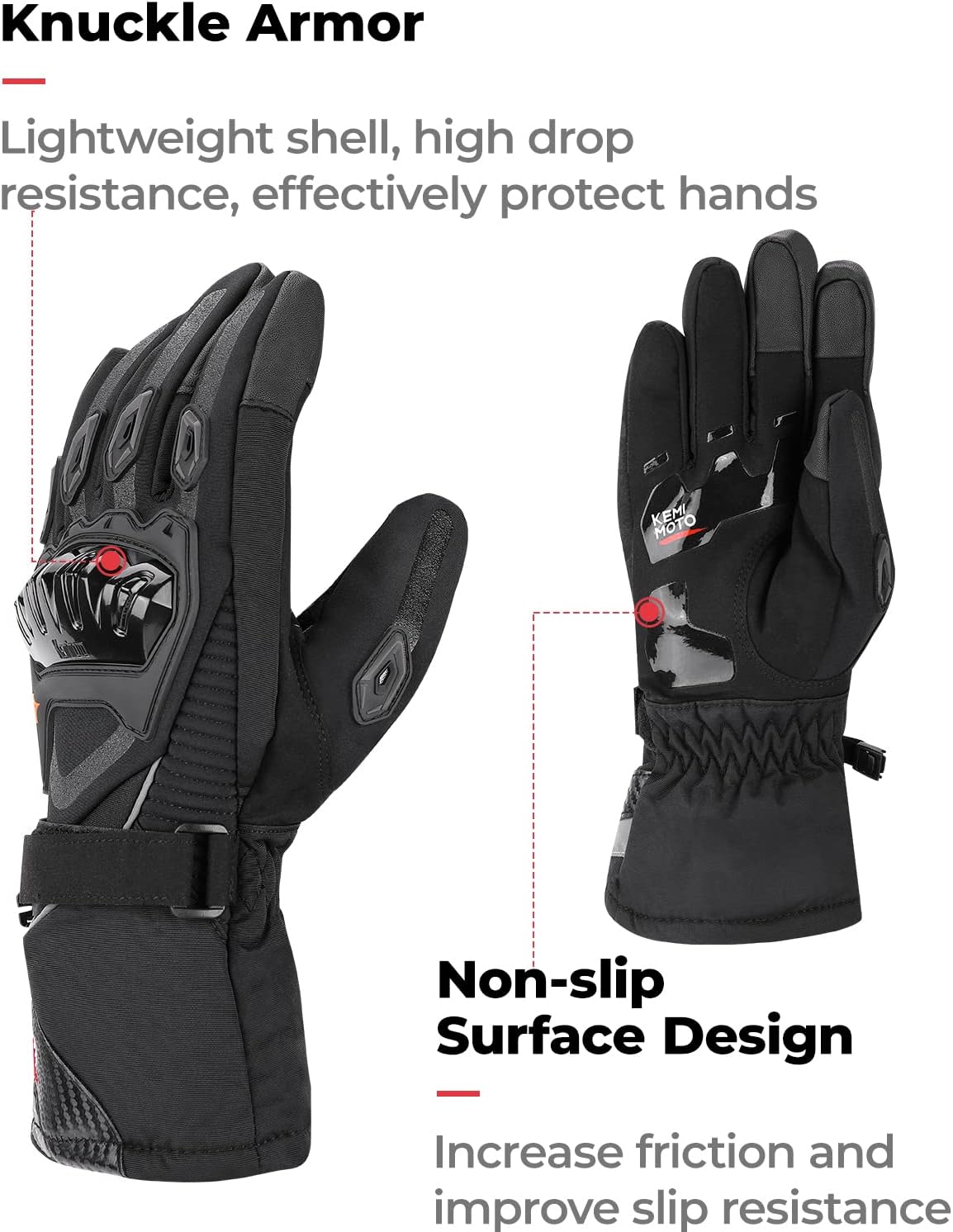 kemimoto Winter Motorcycle Gloves, Rainproof Riding Gloves with Touchscreen, Motorcycle Winter Gloves for Men, Warm Motorcycle Gloves for Riding, ATV, UTV, Snowmobile - Black, Medium : Automotive