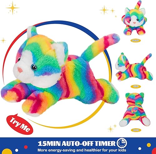 Vista 3 de Glow Guards Peluche musical de gato arcoíris de 13 pulgadas, luz nocturna LED, juguete de peluche que brilla en la oscuridad, regalos de cumpleaños