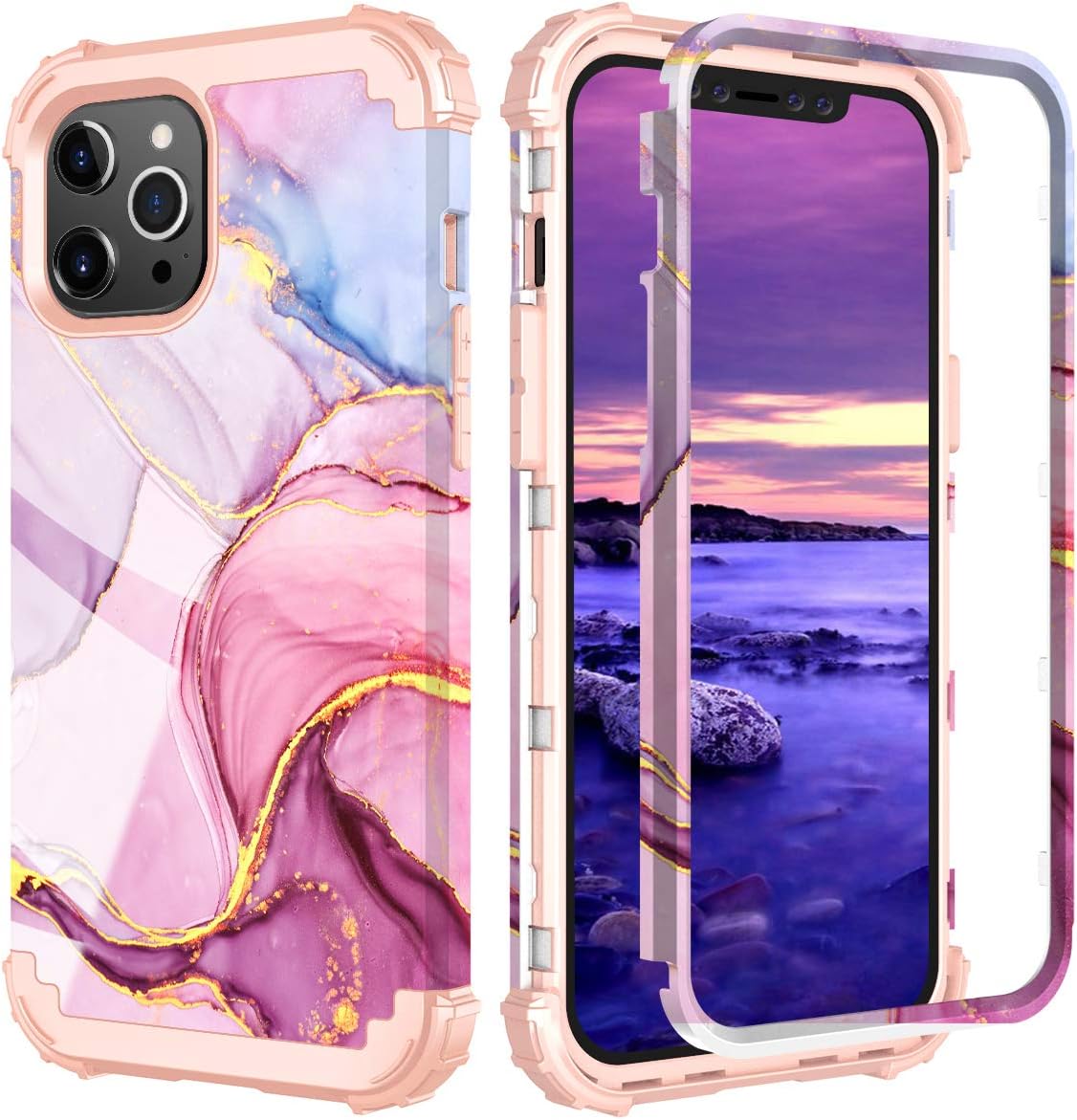 PIXIU Compatible with iPhone 11 case 6.1 inch,Three Layer Heavy Duty Shockproof Protective Soft Silicone Hard Plastic Bumper Sturdy Phone Case Cover for iPhone 11 6.1 inch (Marble)