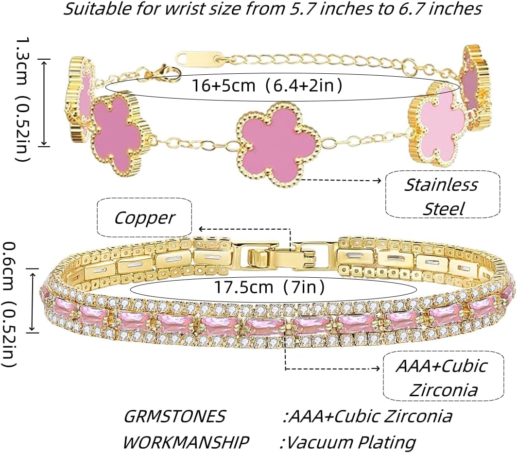 2Pcs Stackable Bracelet Set for Women Cubic Zirconia Tennis Bracelet Adjustable 18K Gold Plated Flower Bracelet Set Trendy Gifts for Women - Image 6
