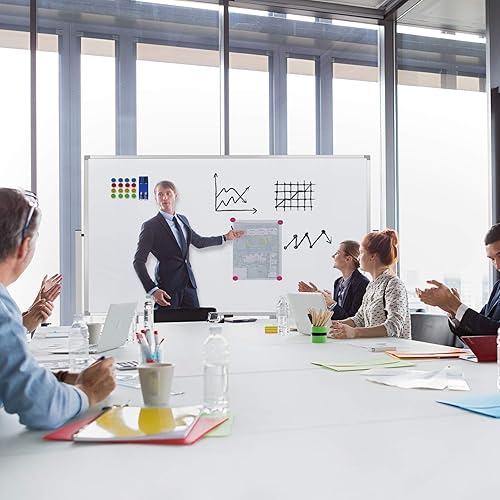 Miniatura 3 de Pizarra blanca móvil de 72 x 40 pulgadas, pizarra blanca magnética de borrado en seco sobre ruedas, pizarra blanca grande de doble cara con soporte