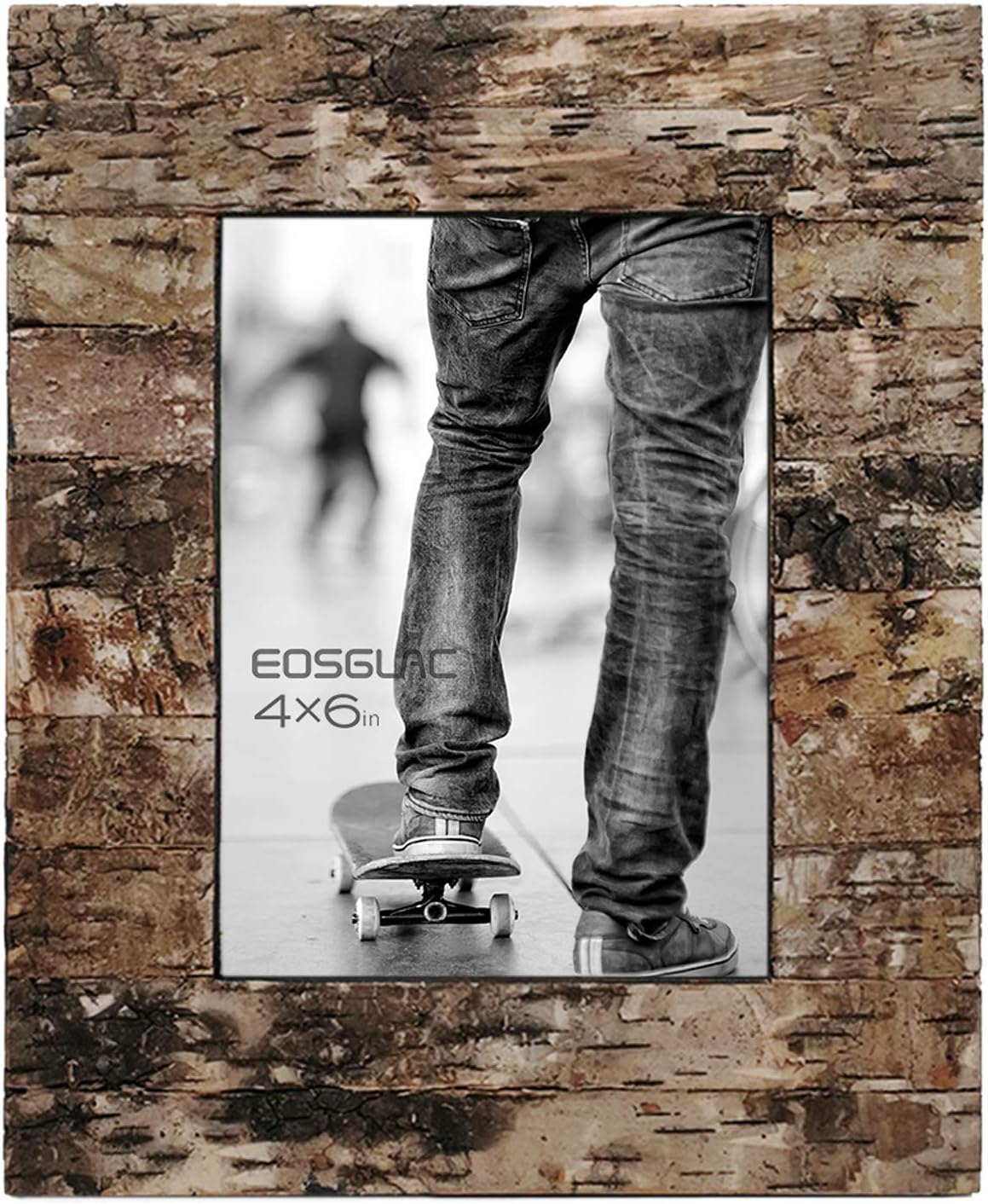 Eosglac Rustic 4x6 Wooden Picture Frame, Handmade with Real Birch Bark, Easel Back, Natural