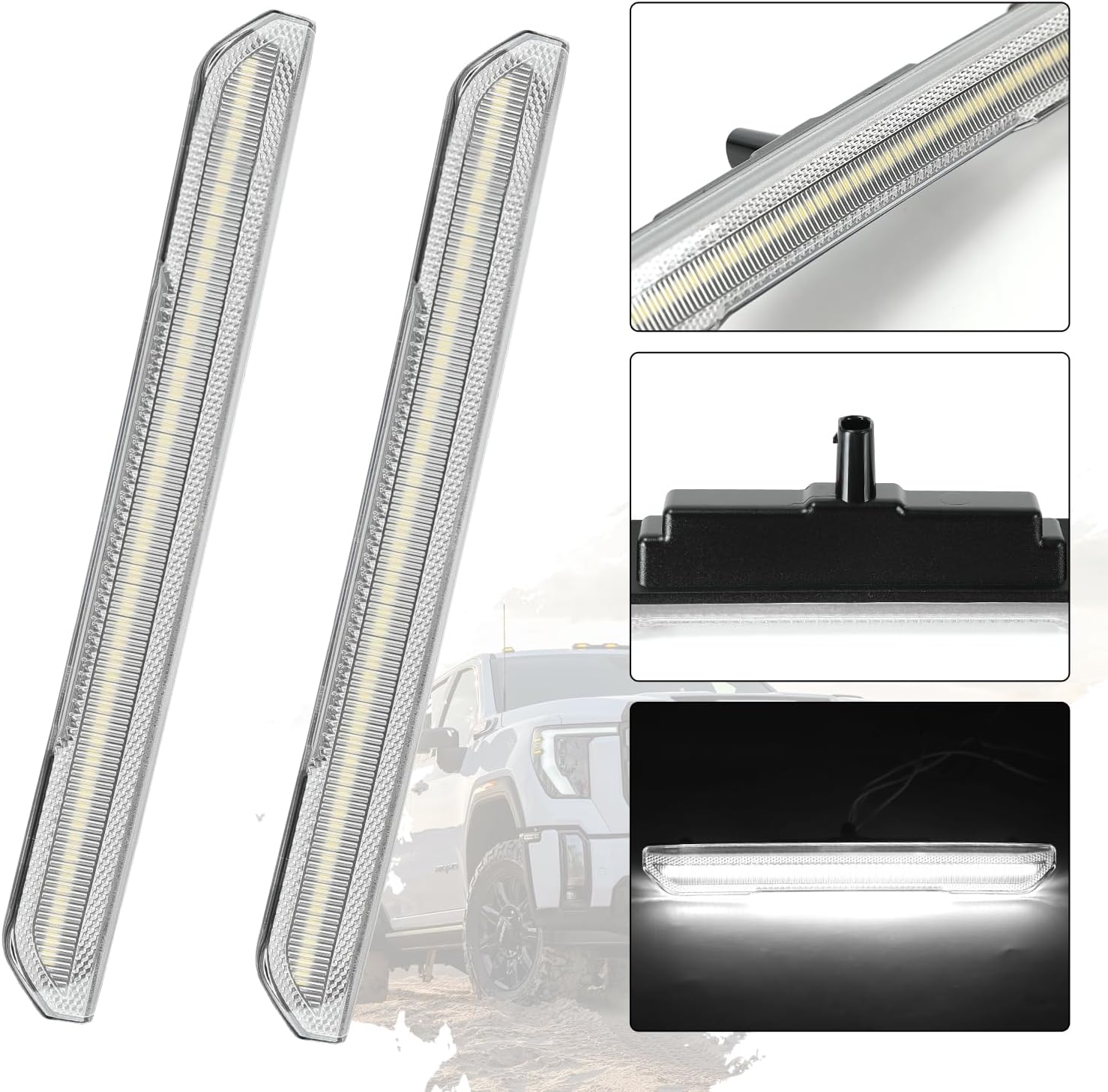 ROCCS 4PCS LED White Side Marker Lights Compatible with GMC Sierra 2500HD 3500HD 2020-2026 GMC 2500 Fender Lights Accessories Front Rear Bumper Marker Turn Signal Light,Clear Lens