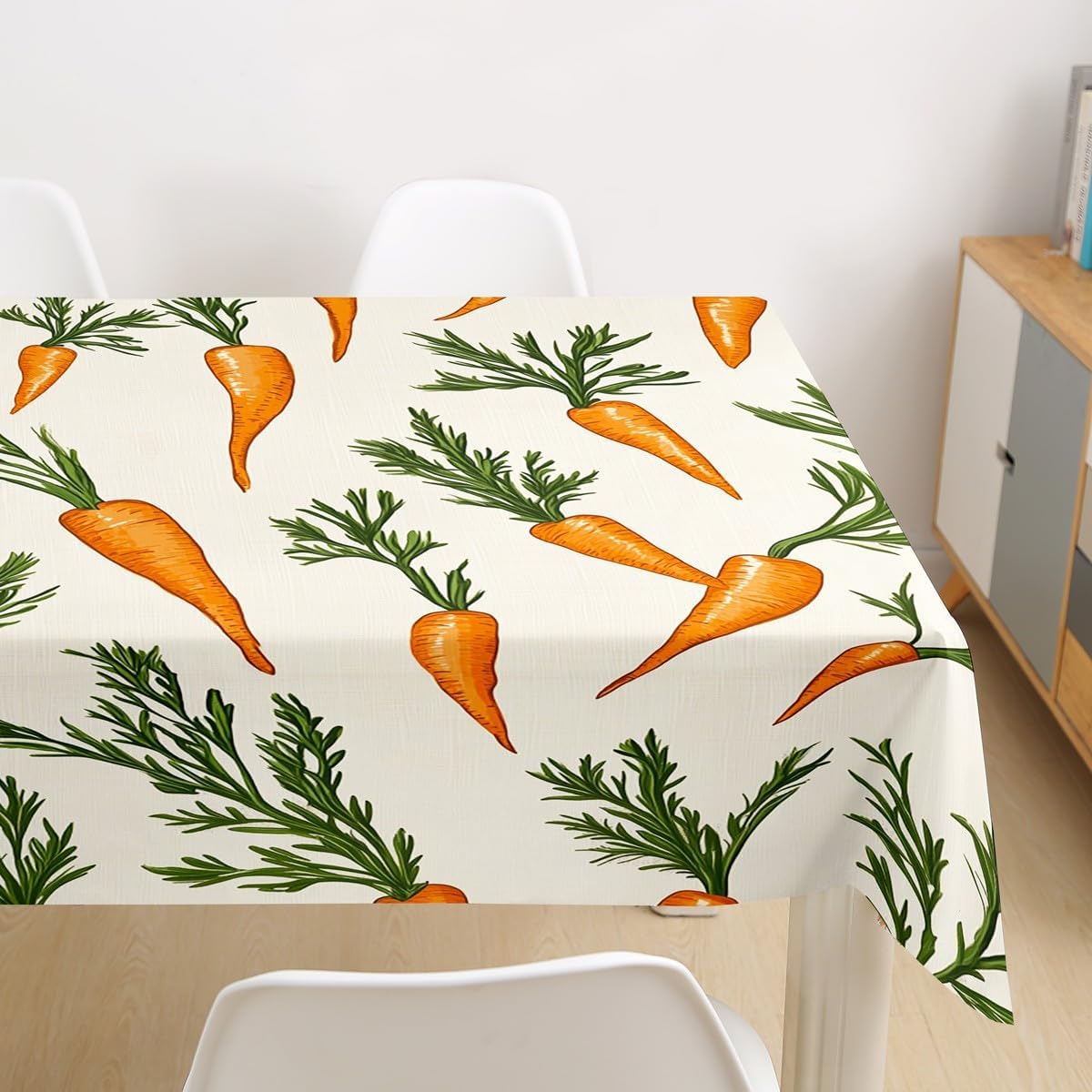 Homewish Cute Carrot Tablecloths,Cartoon Fruits Vegetables Theme Table Cloth for Kids Boys Girls Teens Room Decor,Rustic Farm Plant Table Accessories Vintage Khaki Table Cover,55"x94"