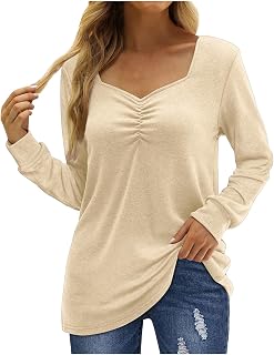 TRIGLICOLEUM Long Sleeve Shirt for Women Casual Plain Pleated Tops French Cashmere Sweatshirt Loose Pullover Tops Long Shirt Autumn Winter Warm Long Jumper Blouse Jumper Shirt