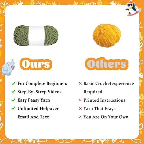 Miniatura 4 de LZHNB Kit de ganchillo para principiantes  3 piezas de animales  pingüinos, dinosaurios, elefantes juego de ganchillo para principiantes, video de