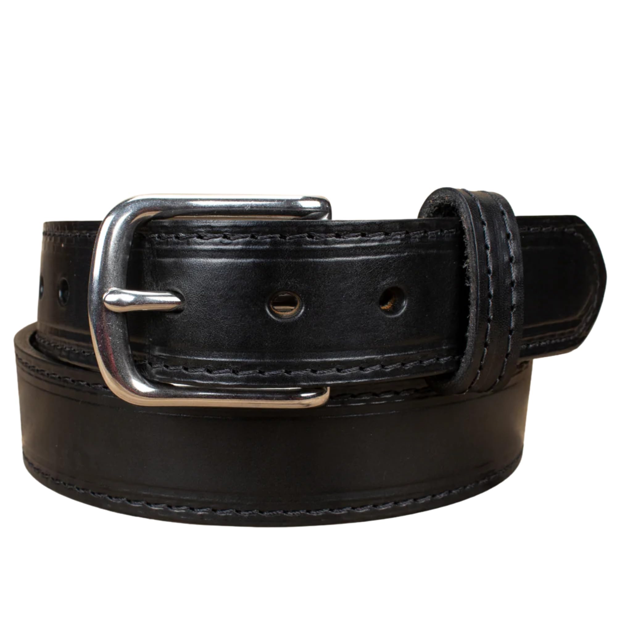 Handmade Stitched Bridle Leather Belt Extra Thick - Black -