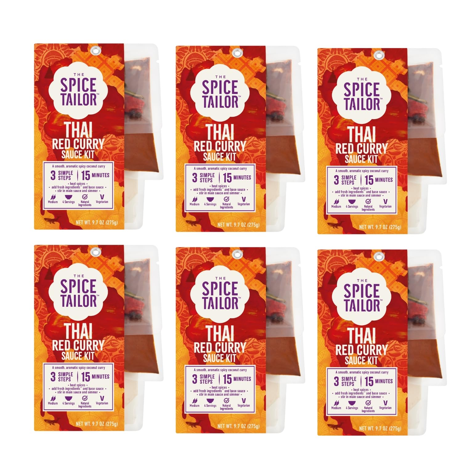Spice Tailor 3 Simple Steps Restaurant Quality Meals in Minutes Kits Ready in 10 Minutes (6 Pack, Thai Red Curry)