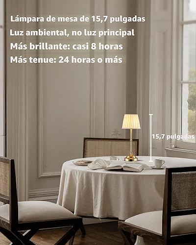 Miniatura 2 de KDG Portables - Lámpara de mesa inalámbrica, pantalla de tela, iluminación recargable de 4000 mAh, luz regulable para comedor, dormitorio, mesita de