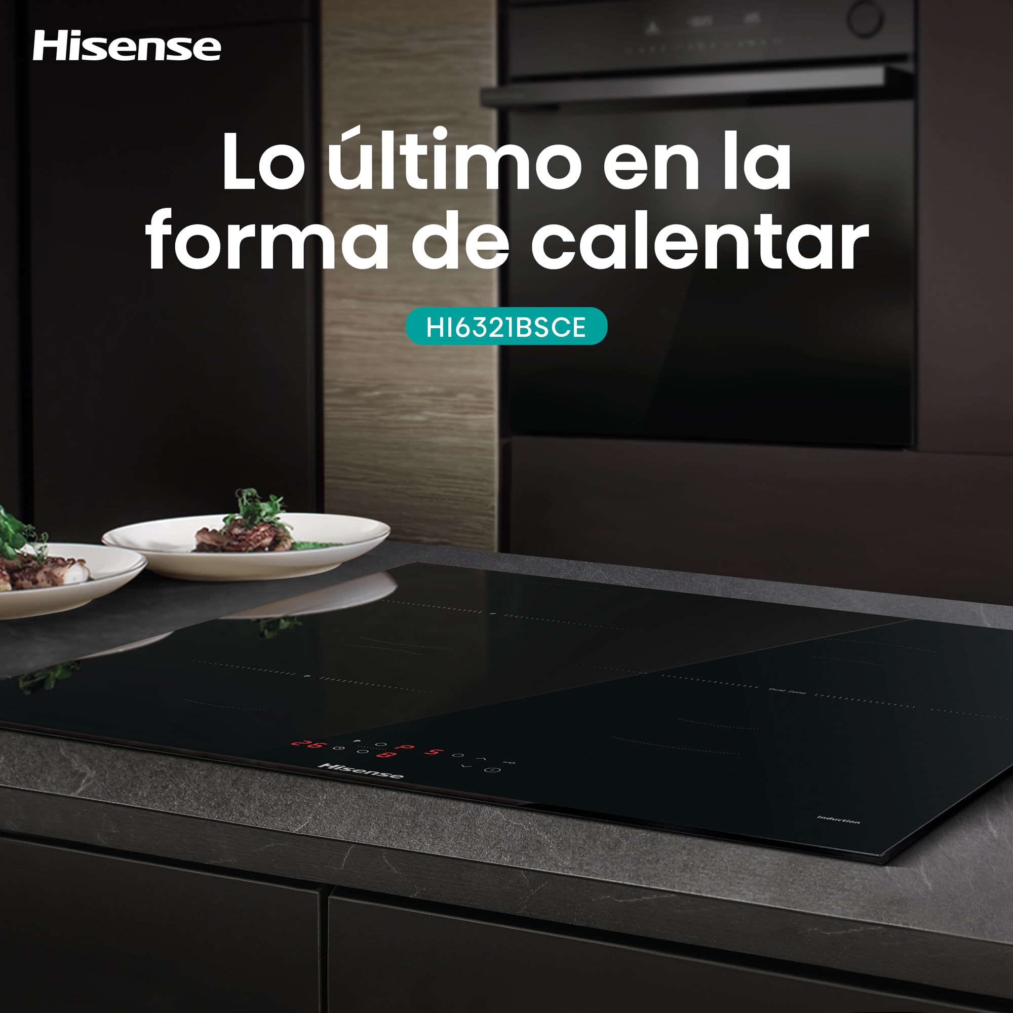 Hisense HI6321BSOLCE - Placa Inducción 3 zonas, 1 con foco gigante 32 cm, 2 conectadas entre si área Bridge, encimera de 60 cm, bloqueo infantil y terminación biselada