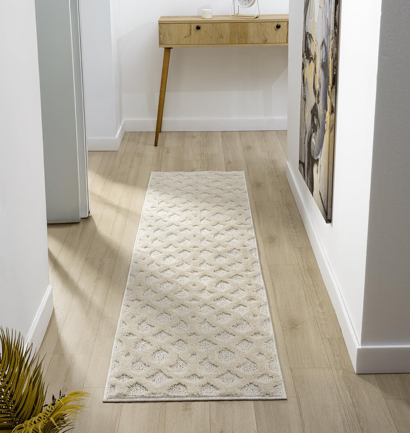 Desire Rugs Unisex Cream Isabella Living Room Area Rugs - Embossed Imperial Trellis Design In | Size: 60 Cm X 220 Cm
