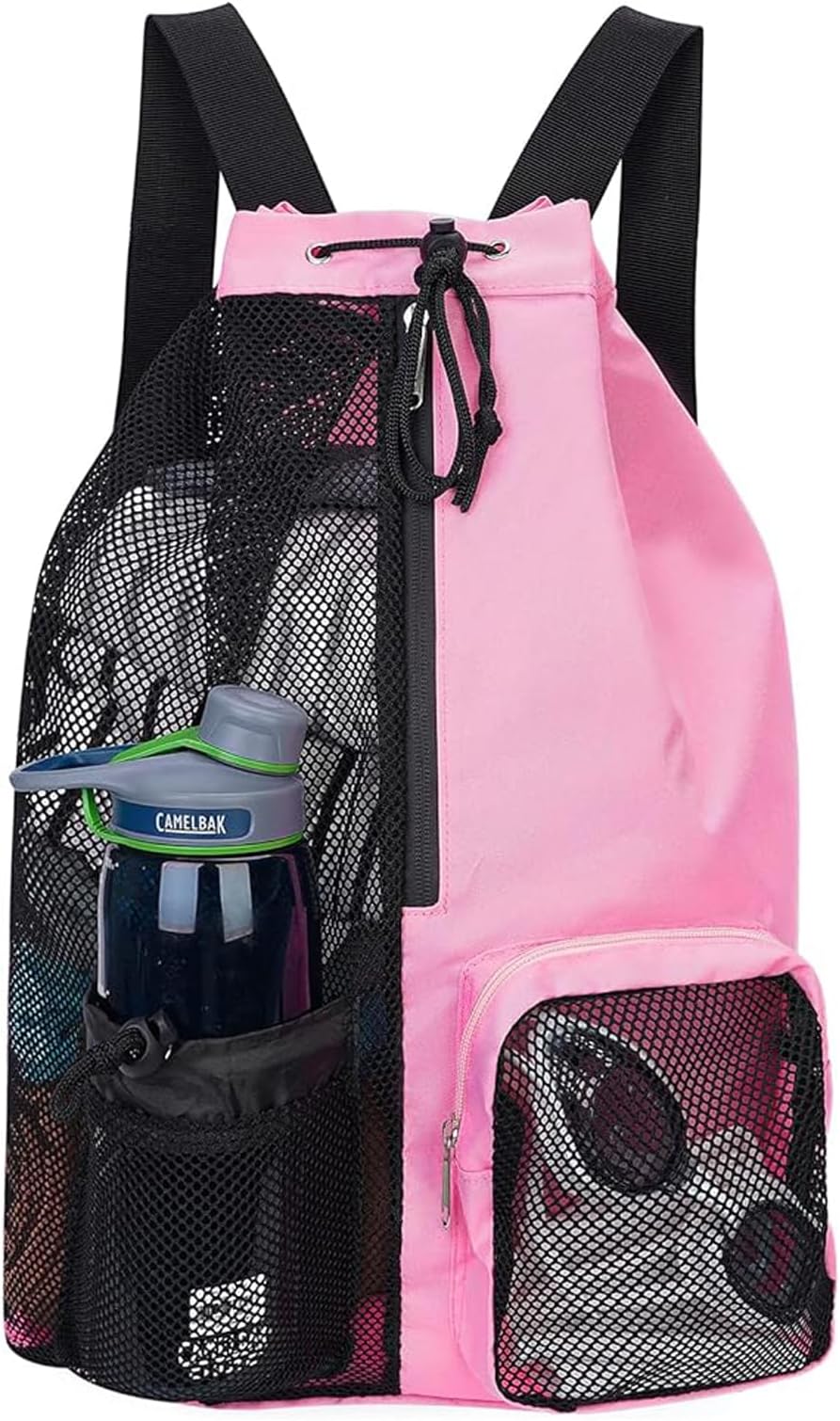 SOOFAM Mesh Drawstring Swim Bag With Dry-wet Separation, Wet Pocket for Swimming Pool, Beach, Sports - Gear Cinch Backpack for Wrestling
