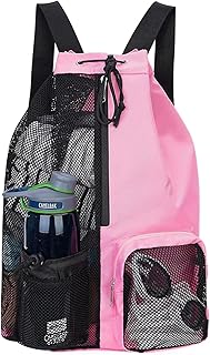 SOOFAM Mesh Drawstring Swim Bag With Dry-wet Separation, Wet Pocket for Swimming Pool, Beach, Sports - Gear Cinch Backpack for Wrestling