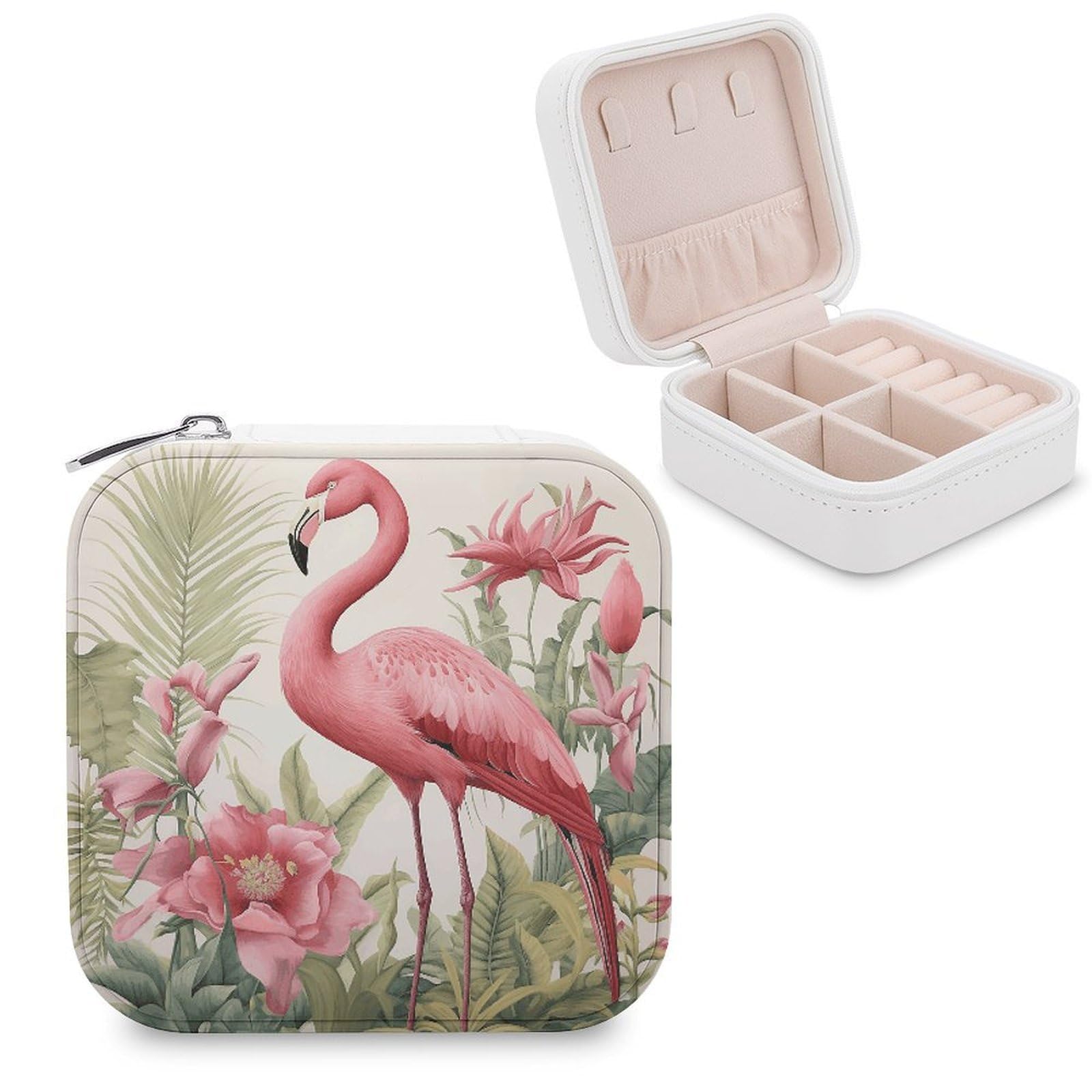 VstaDank Flamingo And Leaves Jewelry Box Beautiful Portable Ring Boxes Cute Large-Capacity Jewelry Case Jewelry Organizer for Mothers Gifts for Earrings Rings Hand Bracelet