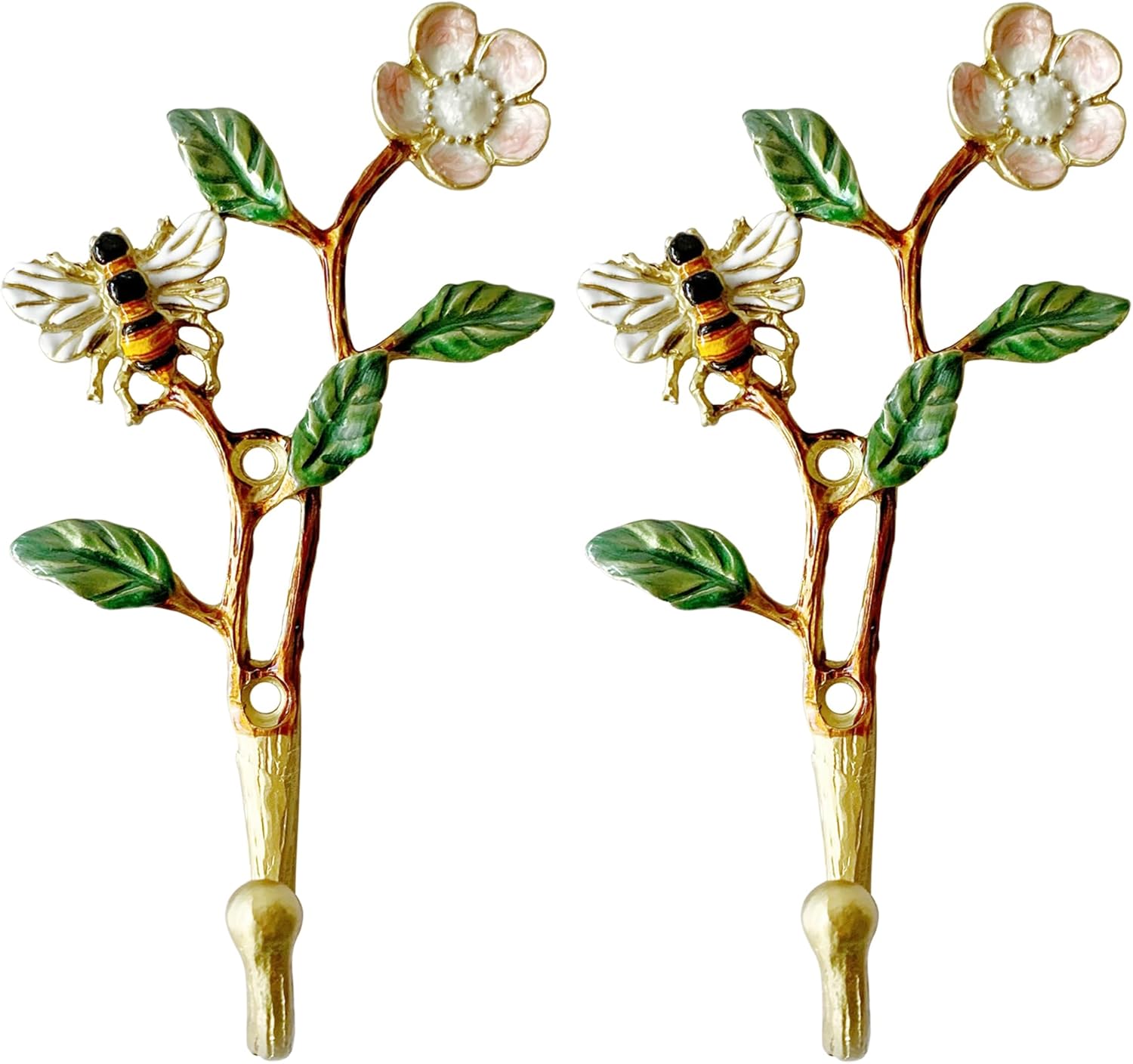 Vintage Flower-Shaped Decorative Wall Hooks, 2 Pack Hand-Painted Floral Metal Wall Hook Rack Hangers for Hanging Coats, Clothes, Keys, Hats, and Towels