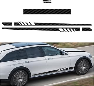 5 PCS Car Hood Stripe Sticker, Vinyl Modified Rearview Mirror Decals, Racing Sports Auto Body Side Sticker Decoration, Universal Exterior Stickers for Skirt Roof Bumper (L, Carbon Fiber)