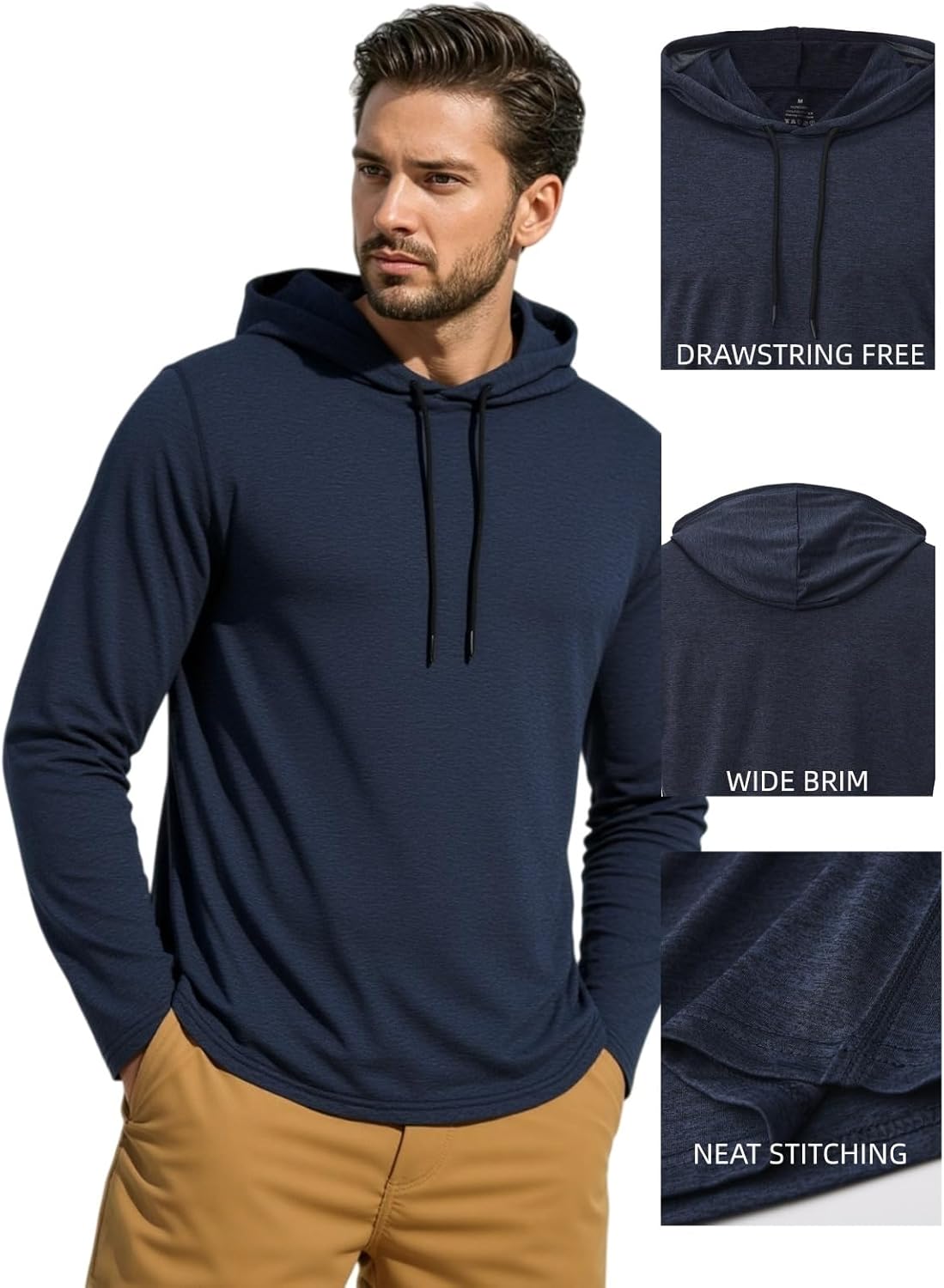 Men’s Hoodies Long Sleeve Drawstring Pullover Sweatshirt Casual Hooded for Gym Workout Athletic - Image 6