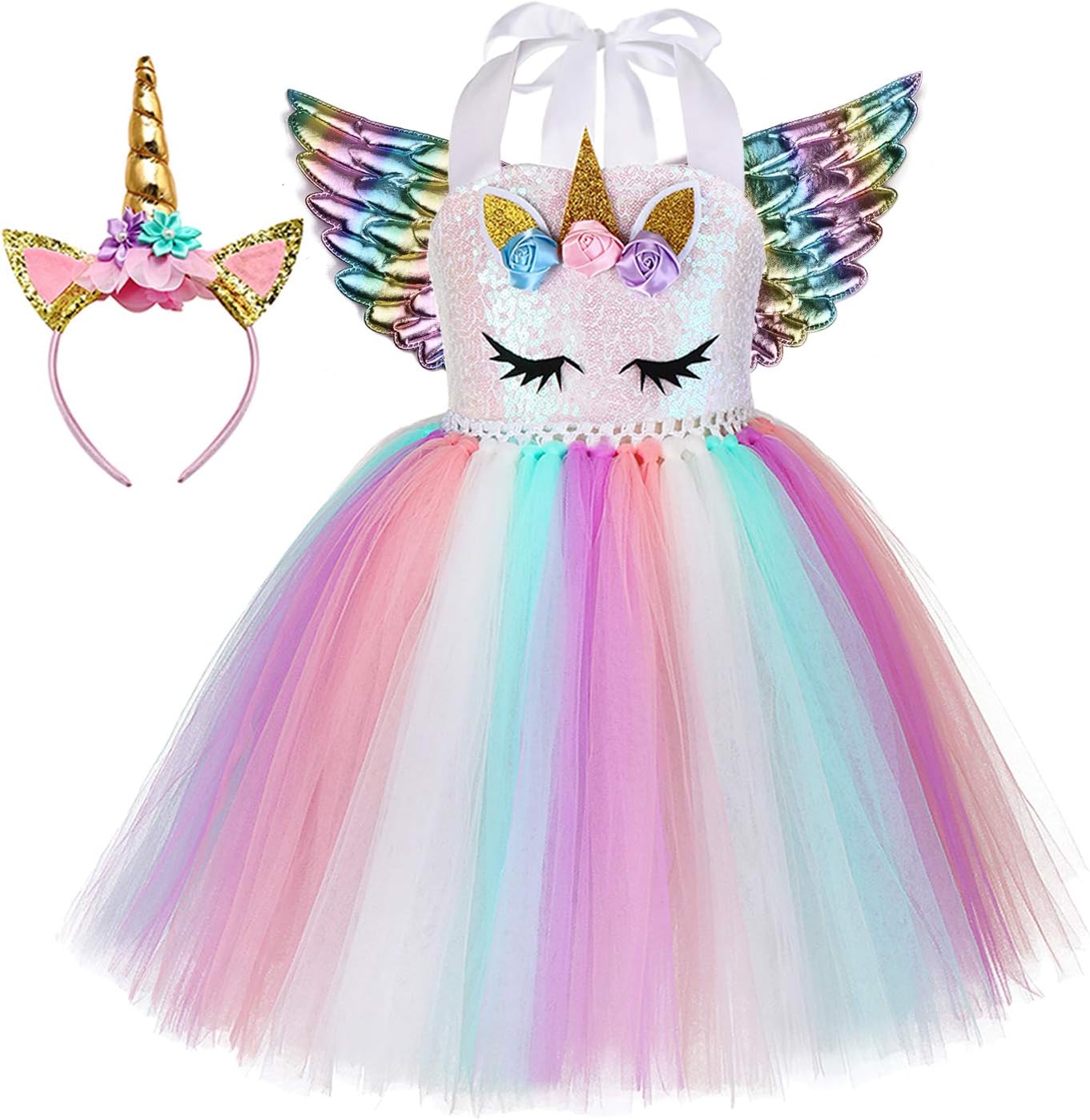 Tutu Dreams Handmade Sequin Unicorn Dress for Girls 1-10Y with Headband Birthday Dance Party Dresses