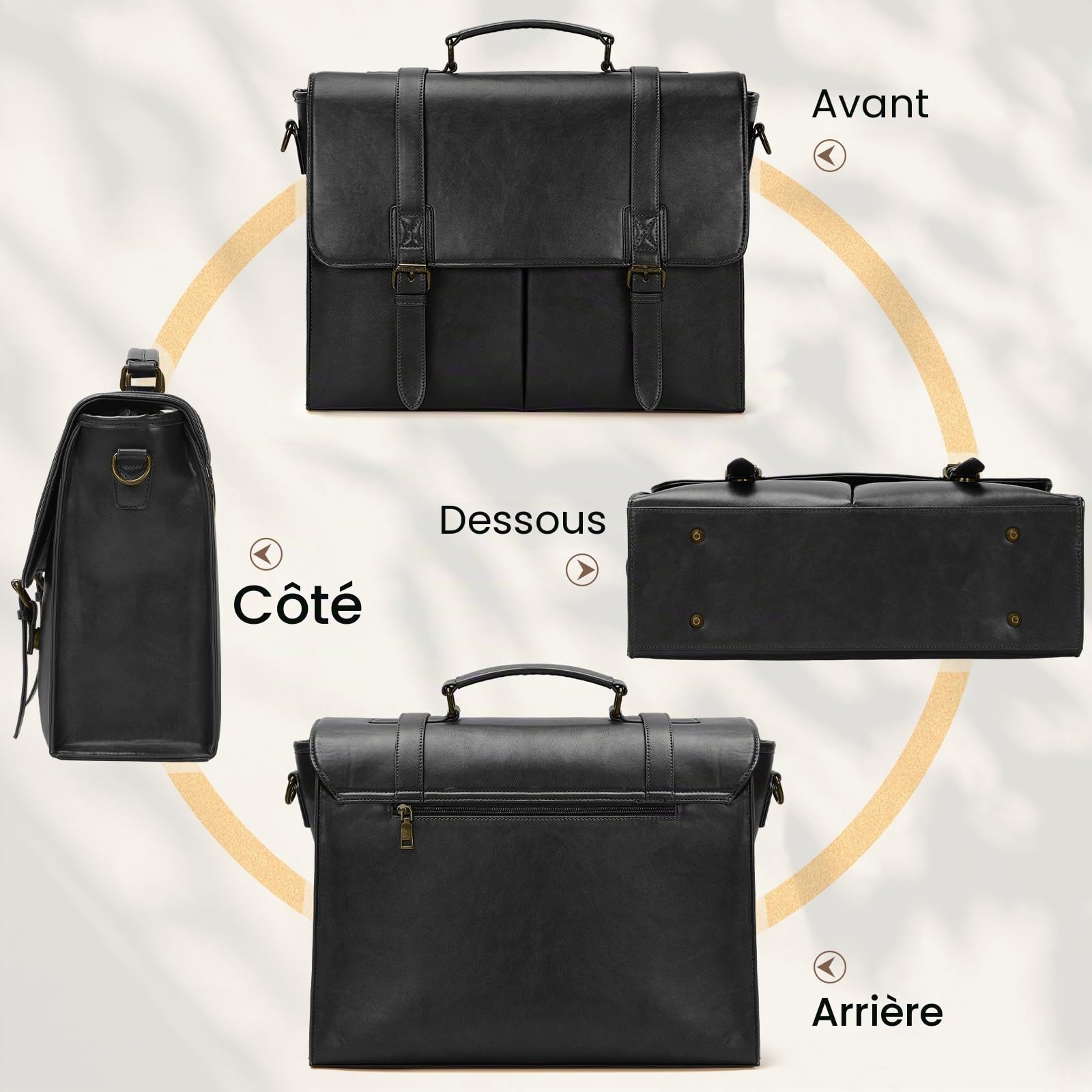RAINSMORE Sacoche Ordinateur Homme Sac pour Ordinateur Partable 15.6 Pouces Mallette PC Tablette Cartable Imperméable pour Travail Affaires Collège