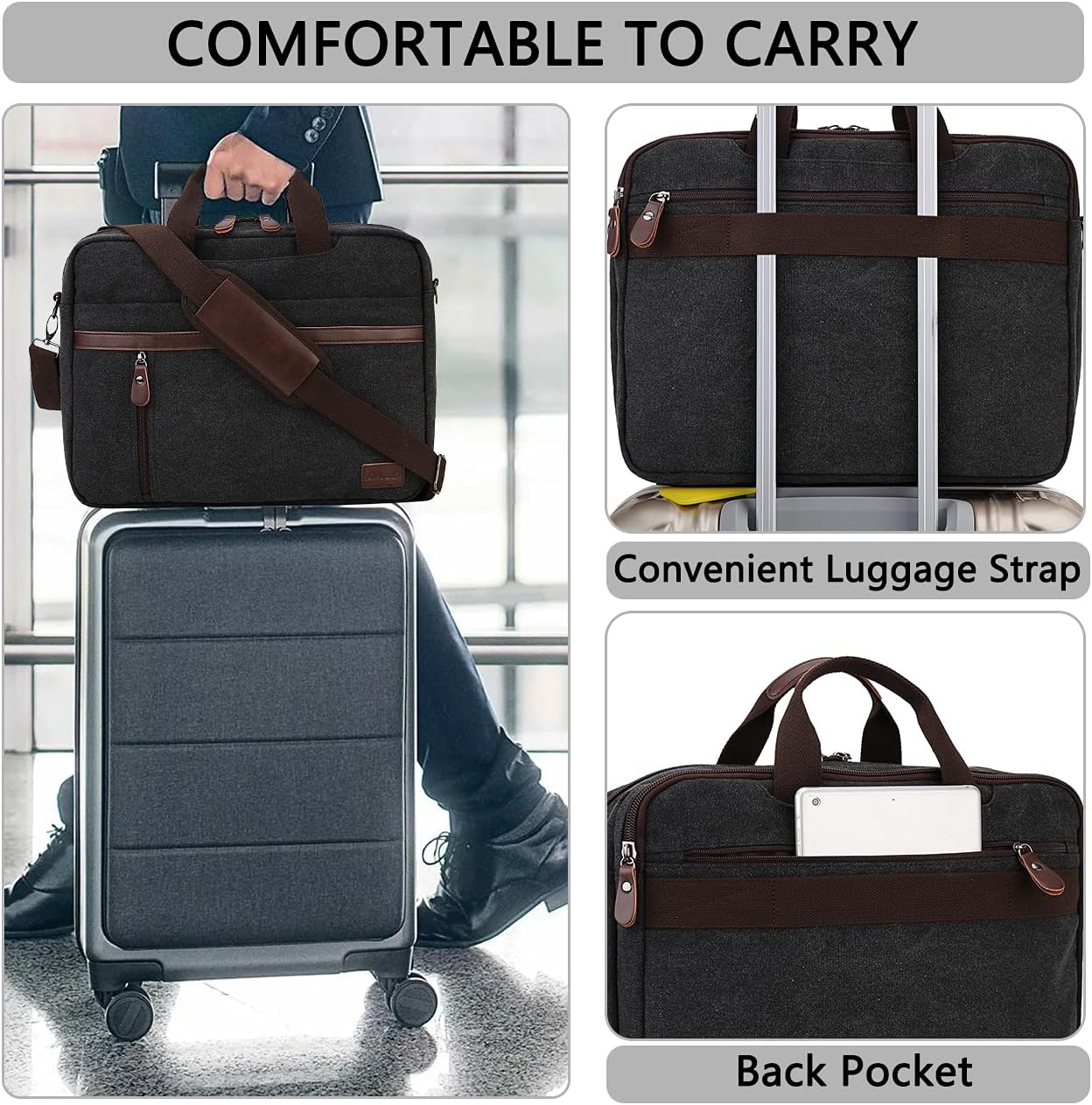 RAVUO Messenger Bag for Men, Water Resistant 17.3 inch Laptop Business Briefcase Canvas Shoulder Satchel for Work Business…